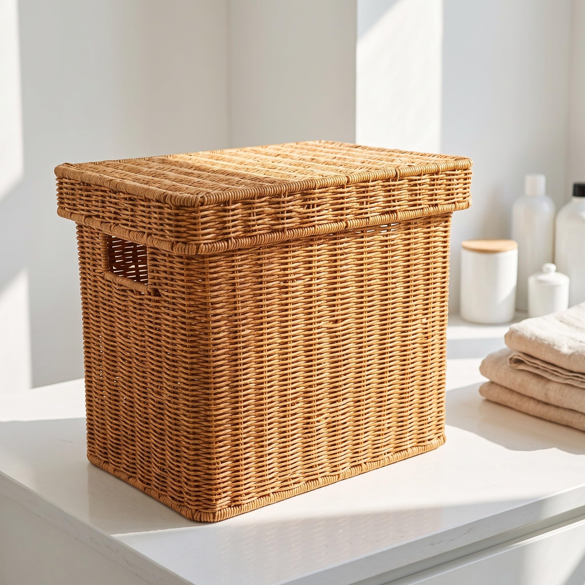 SECFOU Scatola Archivio Effetto Rattan Marrone in Plastica con Coperchio