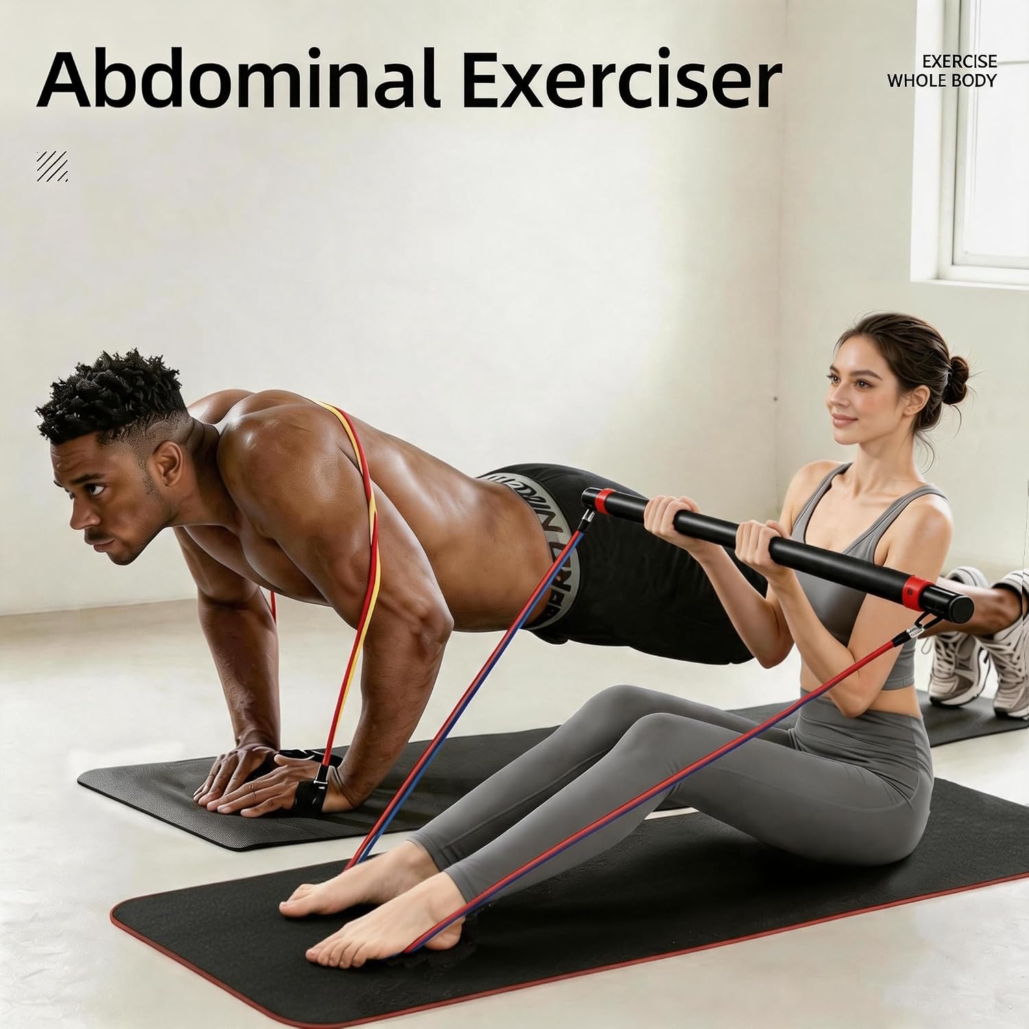 Portable Home Gym Resistance Bands & Bar Full Body Workout Adjustable Exercise Band Kit Gym Replacement System for Strength Training Home Fitness Equipment