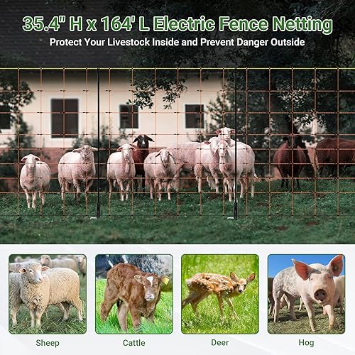 Miniatura 4 de Red eléctrica de 35.4 pulgadas de alto x 164 pies de largo, red eléctrica con postes y estacas de doble pincho, red eléctrica portátil para patios