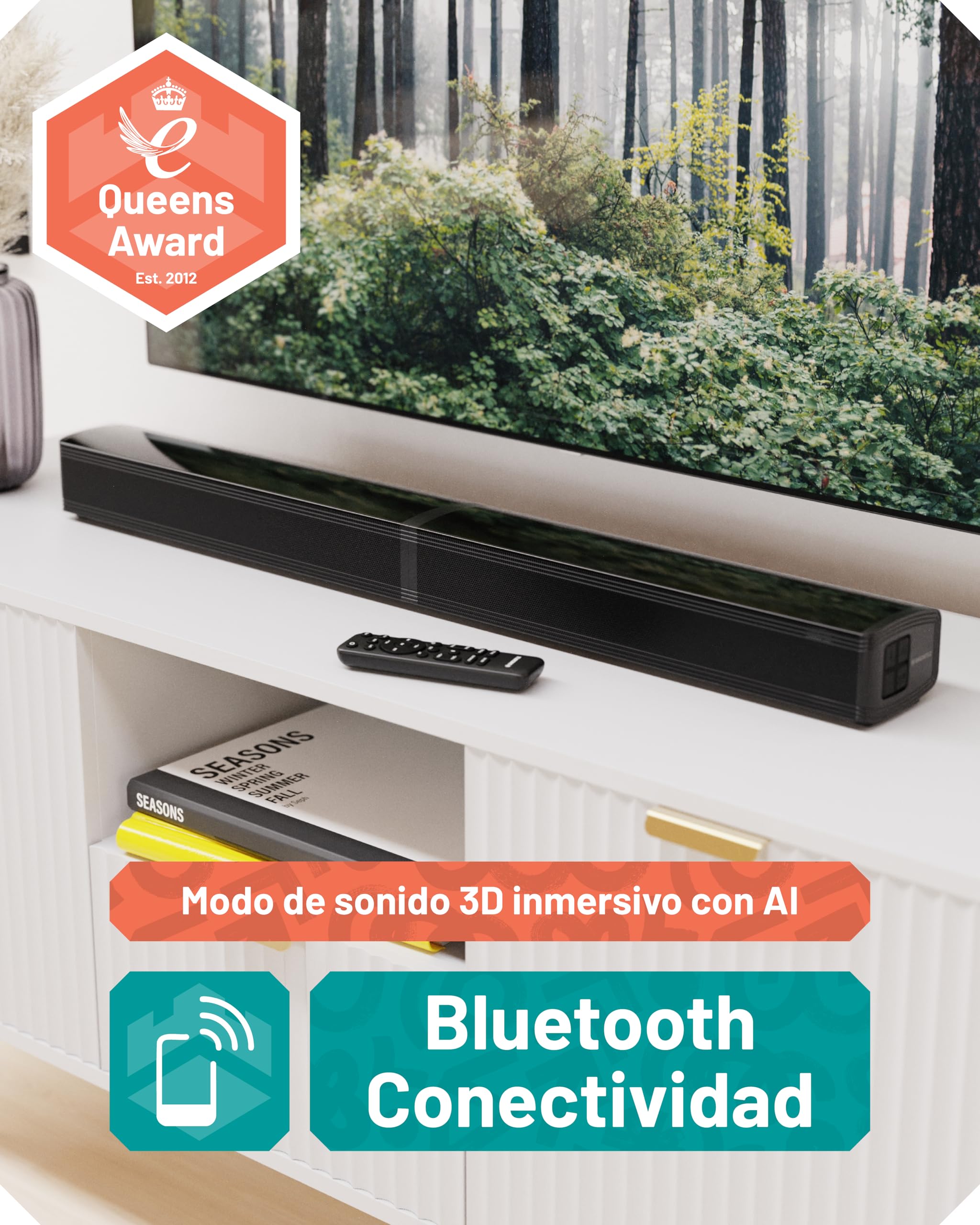 Oakcastle SB80 Barra de Sonido 200W 2.1 Canales Bluetooth 5.3 HDMI ARC Óptica AUX USB Soundbar