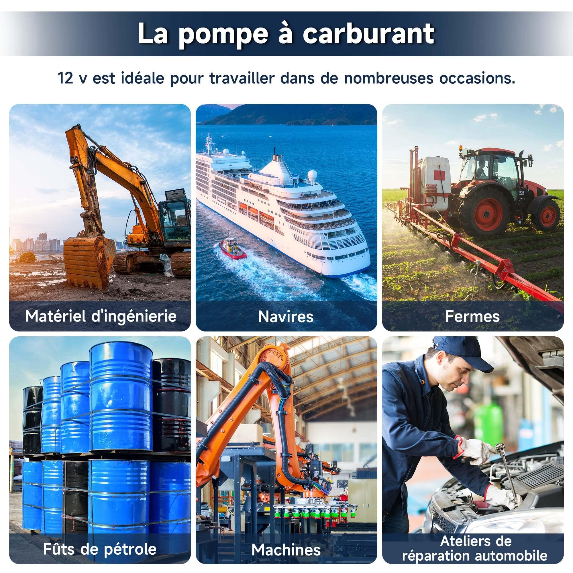 Pompa Travaso Gasolio 12V 180W: Portata 50 L/min, Pompa Elettrica Portatile con ugelli di spegnimento automatico, Filtro e Tubi per Diesel, Biodiesel, Cherosene e Olio Combustibile