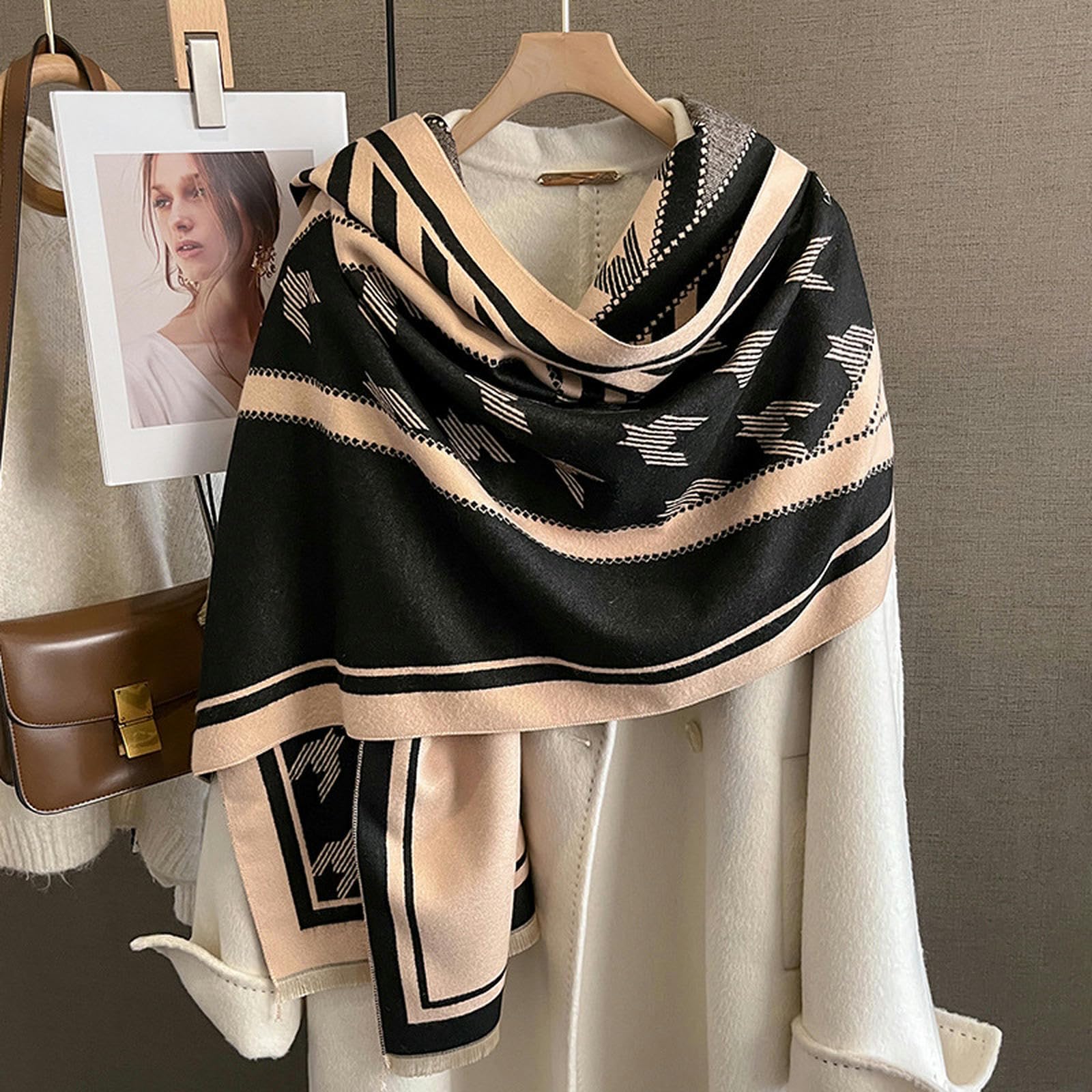 Zonto Scialle Sciame di Sciarpa Calda Invernale Houndstooth Floral Spessa Sciarpa da Donna Scialle da Viaggio in Velluto da Donna