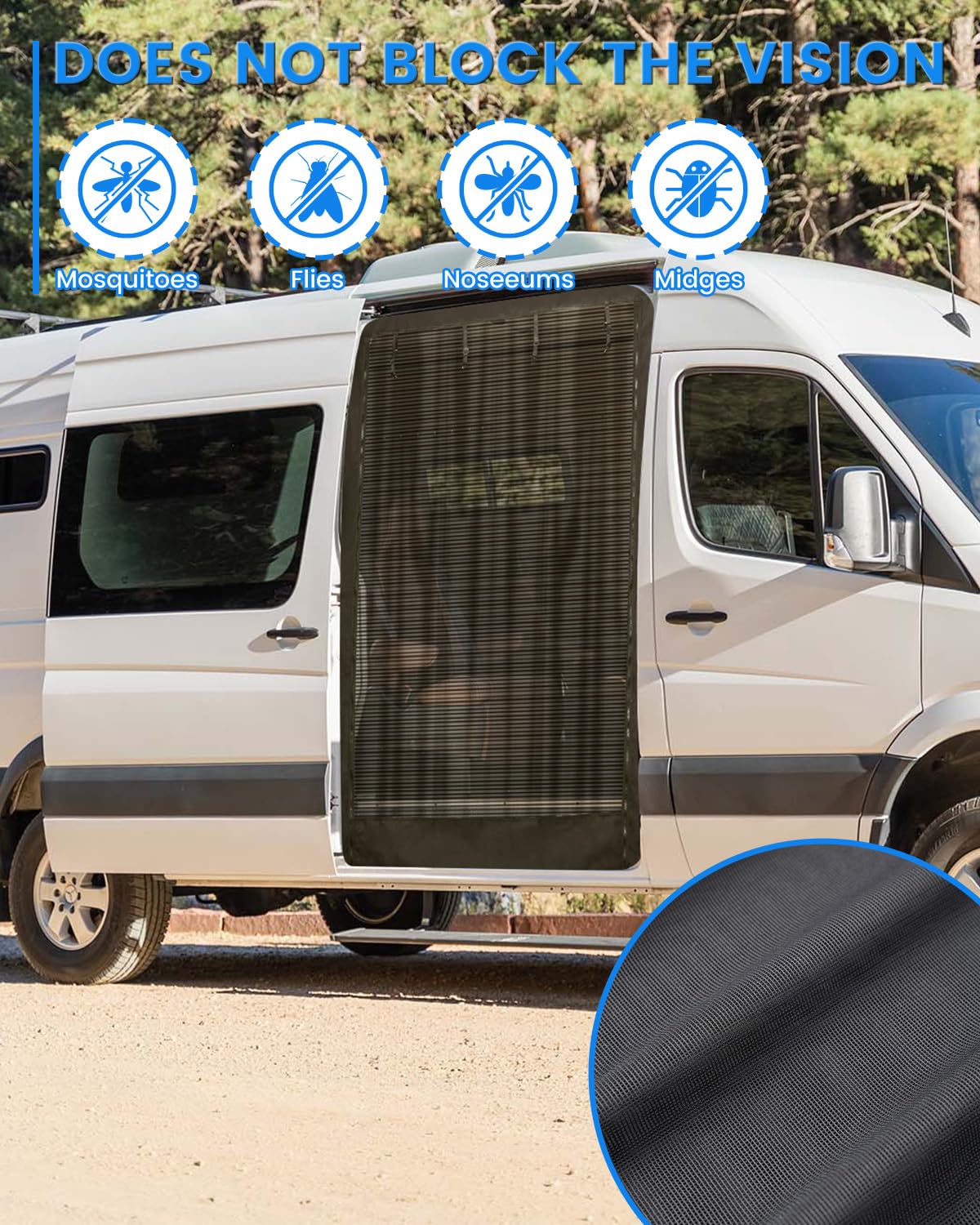 SUPAREE Moskitiera 7'x 6 Boczna Moskitiera Boczna Klapa Boczna Klapa Van z zapięciem na rzep i zapięciem na łańcuch do samochodu kempingowego (czarna siatka)