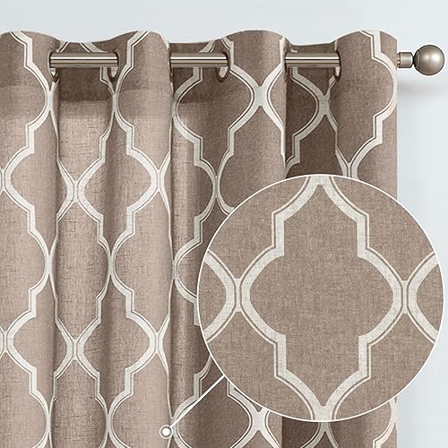 Jinchan - Cortinas con estampado marroquí, mezcla de lino texturizada, con ojales, juego de 2 paños para habitación, Marrón topo