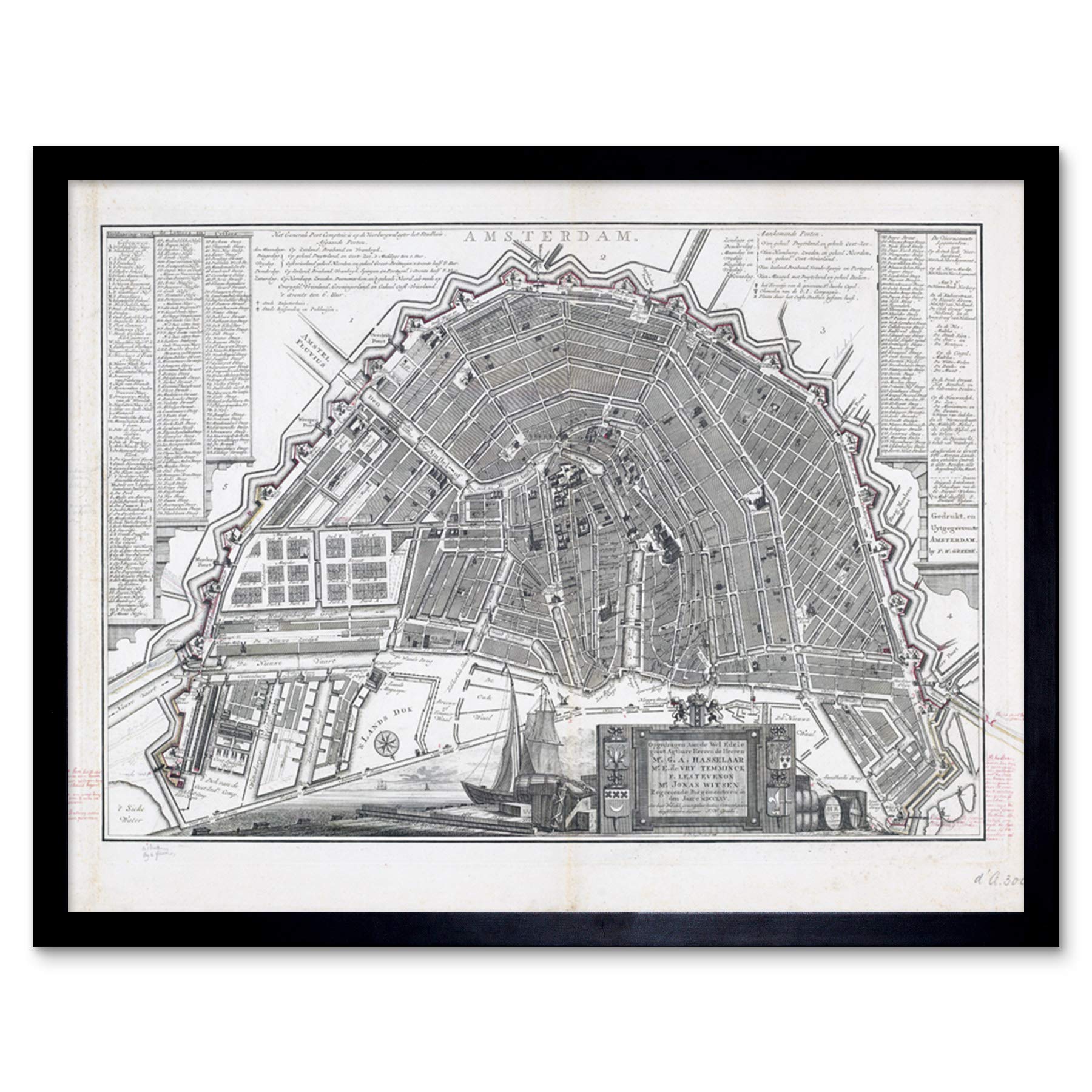 Artery8Philips Old Map Of Amsterdam City Netherlands Art Print Framed Poster Wall Decor 12x16 inch