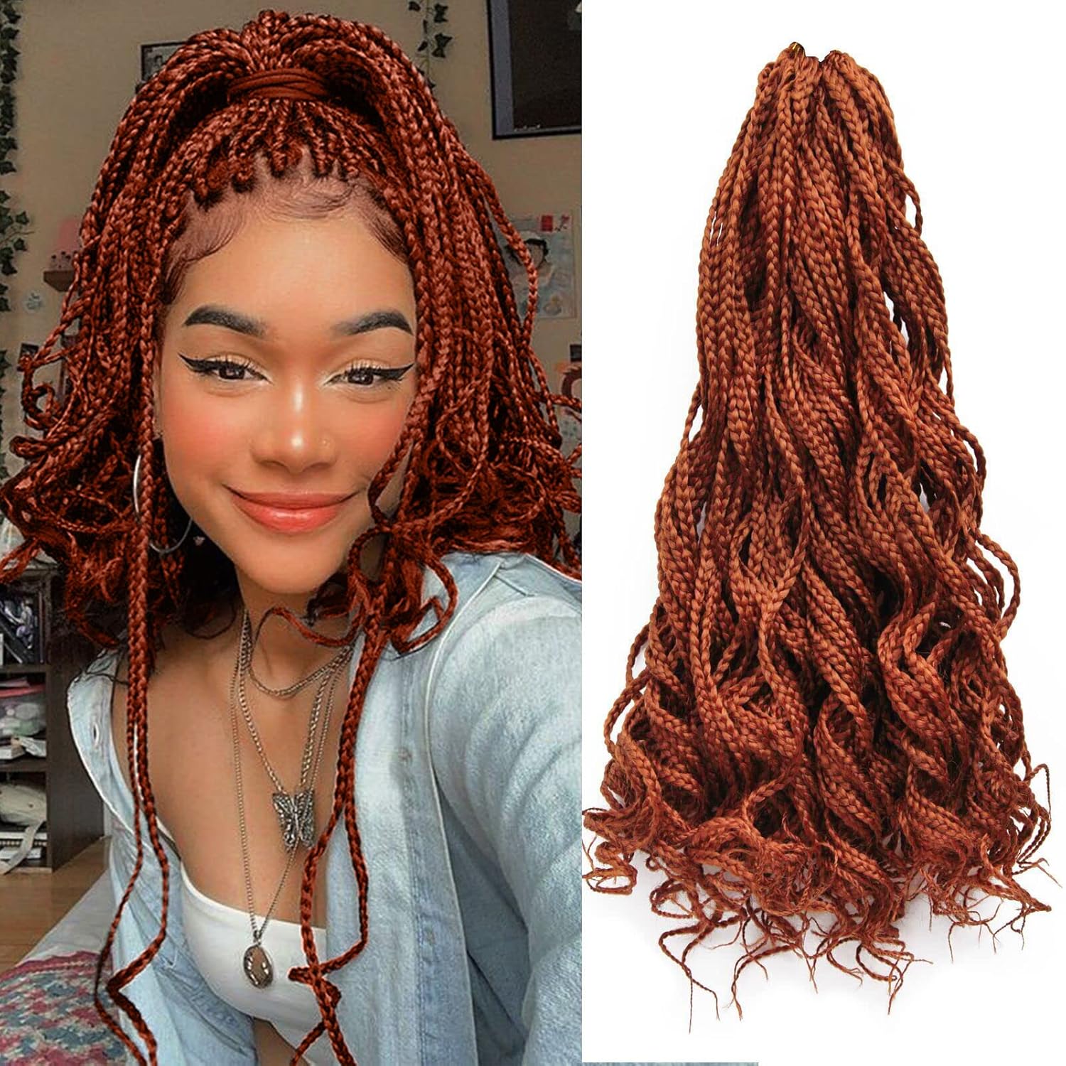 Goddess Curly Box Braids Crochet Braids Hair 3S Wavy Box Braided hair Extension Synthetic Fiber Braiding Hair (18inch, 1B/30/613)