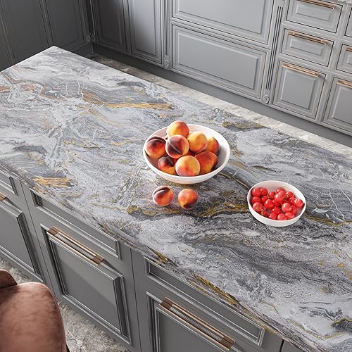 Miniatura 7 de CRE8TIVE Papel adhesivo de mármol gris dorado mate para encimeras, impermeable, 12 x 80 pulgadas, papel tapiz de mármol pizarra, despegar y pegar,