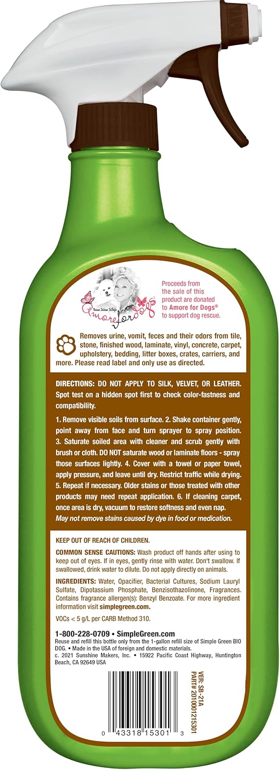 Simple Green Bio Active Stain & Odor Remover for Pet & Carpet- Pet & People Safe (32 oz), Milky White (2010001215301) : Pet Odor And Stain Removers : Pet Supplies