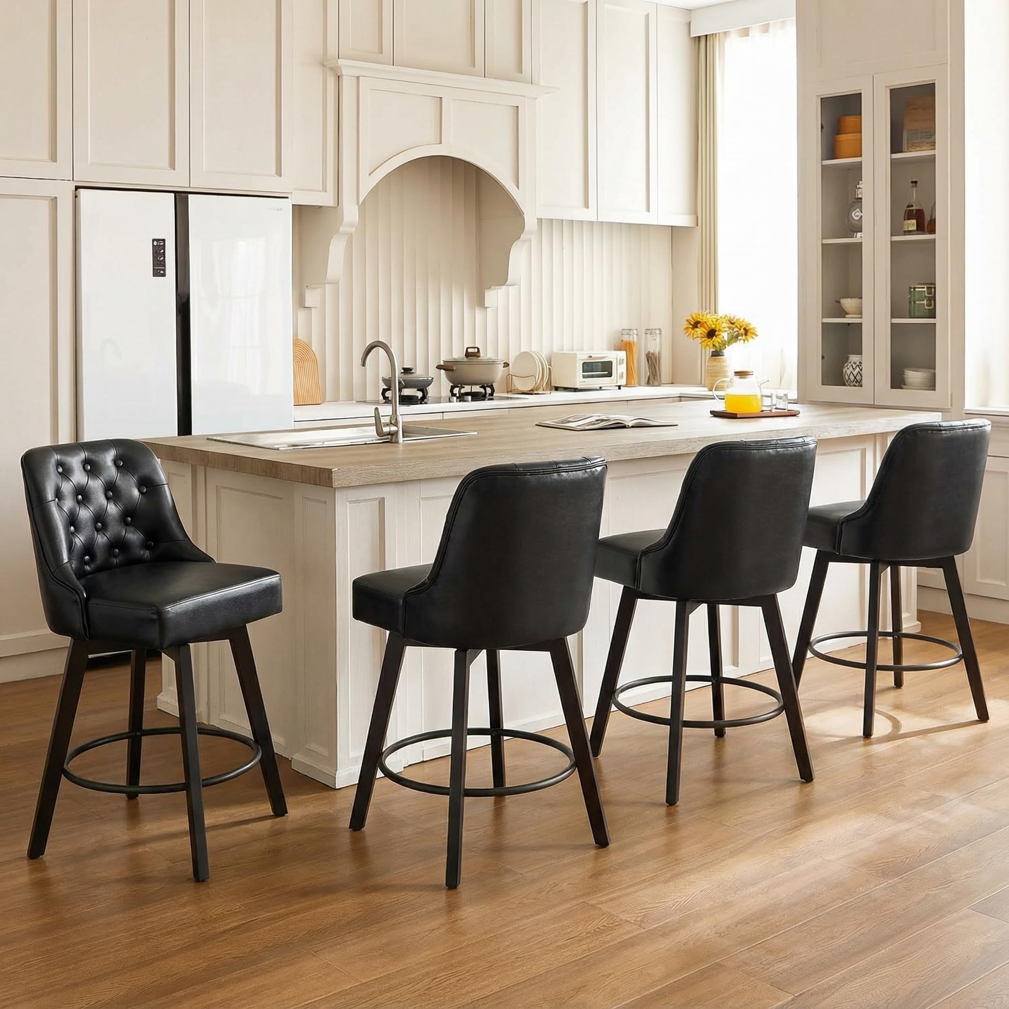 Photo 1 of ************INCOMPLETE SET, THIS IS ONLY 2 OF THE CHAIRS************
KISLOT Counter Height Swivel Barstools with Back,26" H Seat Height Upholstered Bar Stools for Kitchen Island,Set of 4,Black Leather