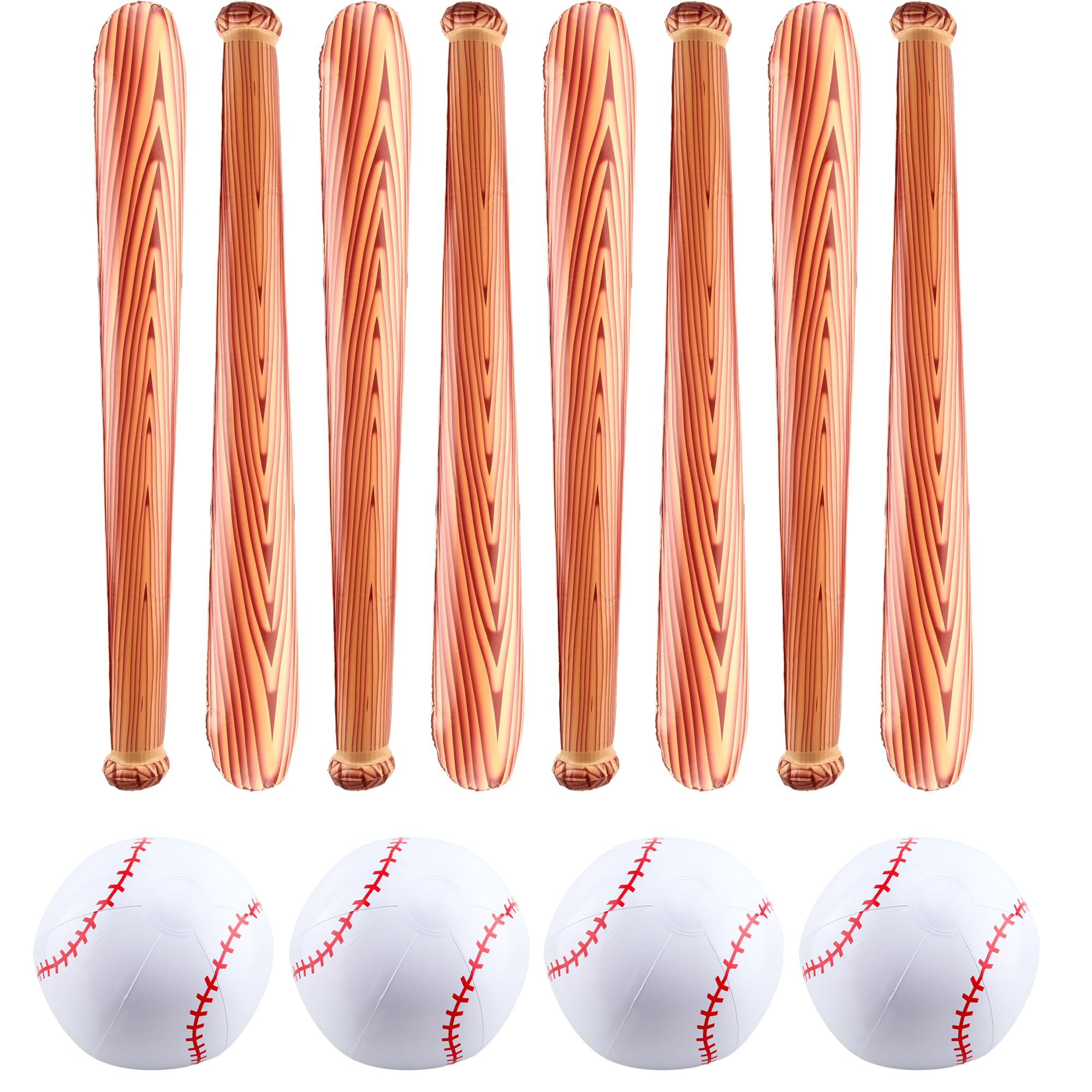 Octaday 12 Pack 31 inch Inflatable Baseball Bat Beach Ball Set Includes 8 Inflatable Baseball Bat and 4 Bolw up Baseball for Pool Beach Playing Birthday Baseball Party Favors