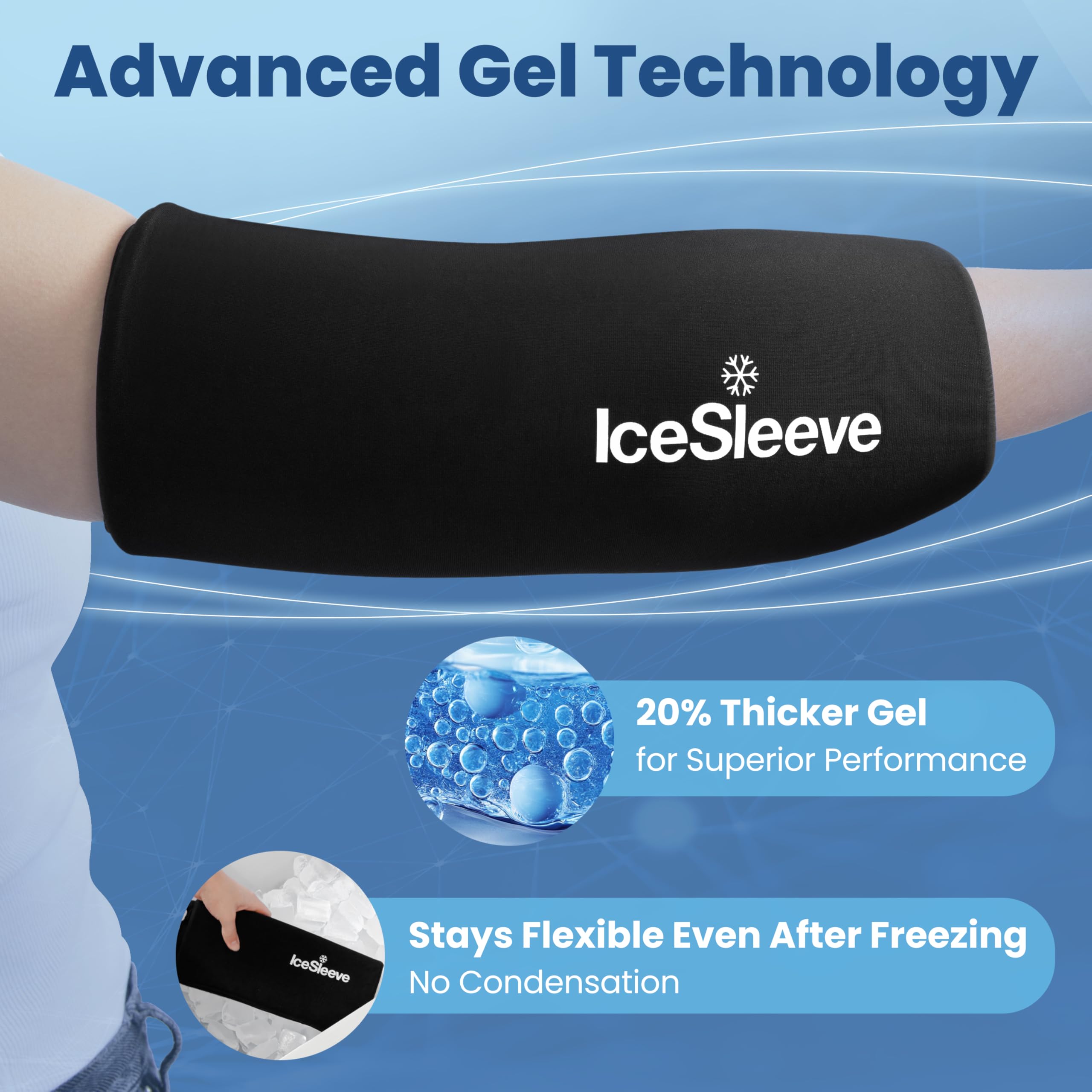 IceSleeve - Bolsa de hielo para codo y rodilla, manga de hielo reutilizable para brazos y piernas, bolsa de hielo de gel flexible para lesiones de rodilla, manga congelada de tenis, envoltura de