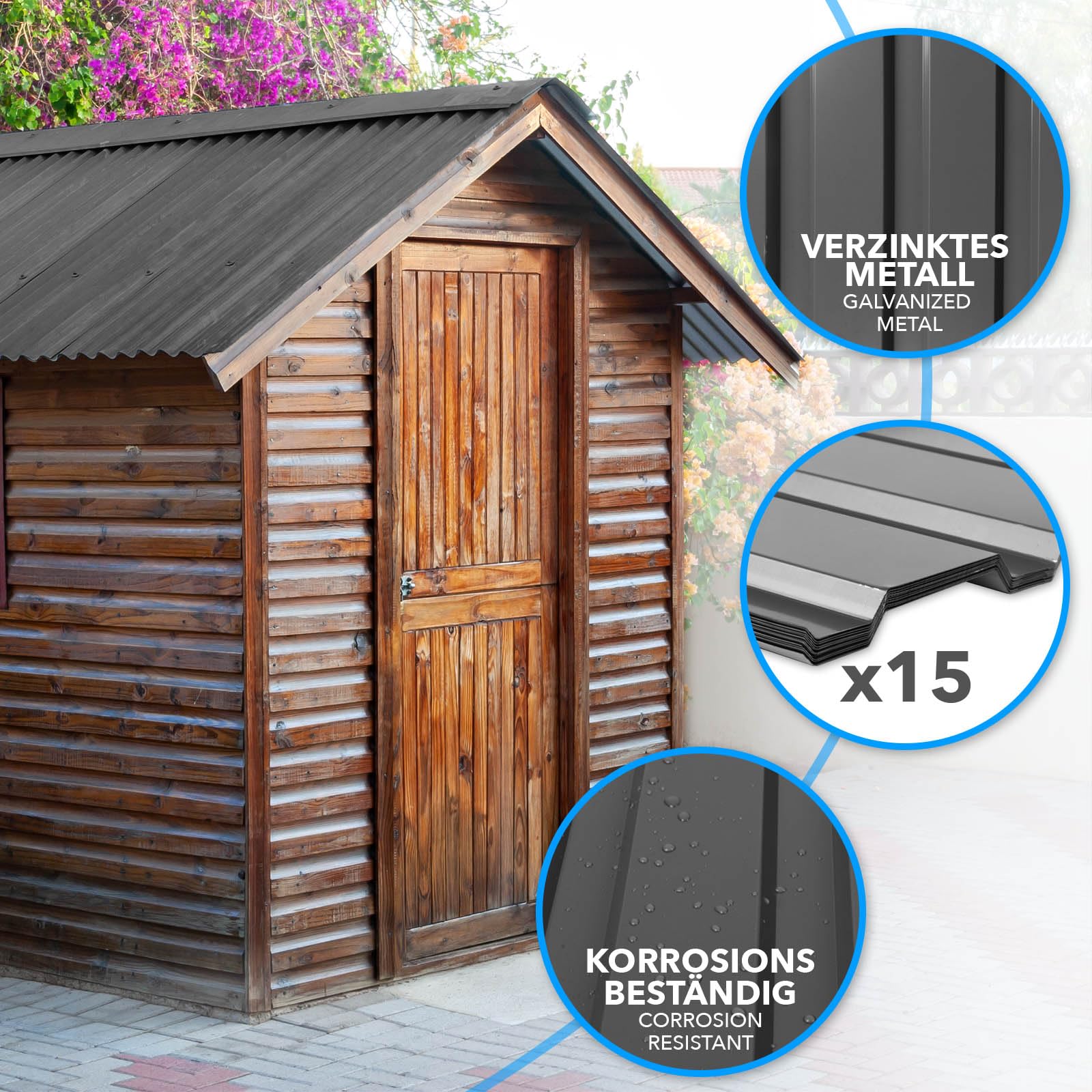 KARAT - 15 láminas trapezoidales de 115 x 45 cm - Juego de Chapa perfilada con Tornillos - 7,7 m² - Grosor 0,25 mm - Placas de Techo de Chapa de Acero para Revestimiento de Pared (Gris)