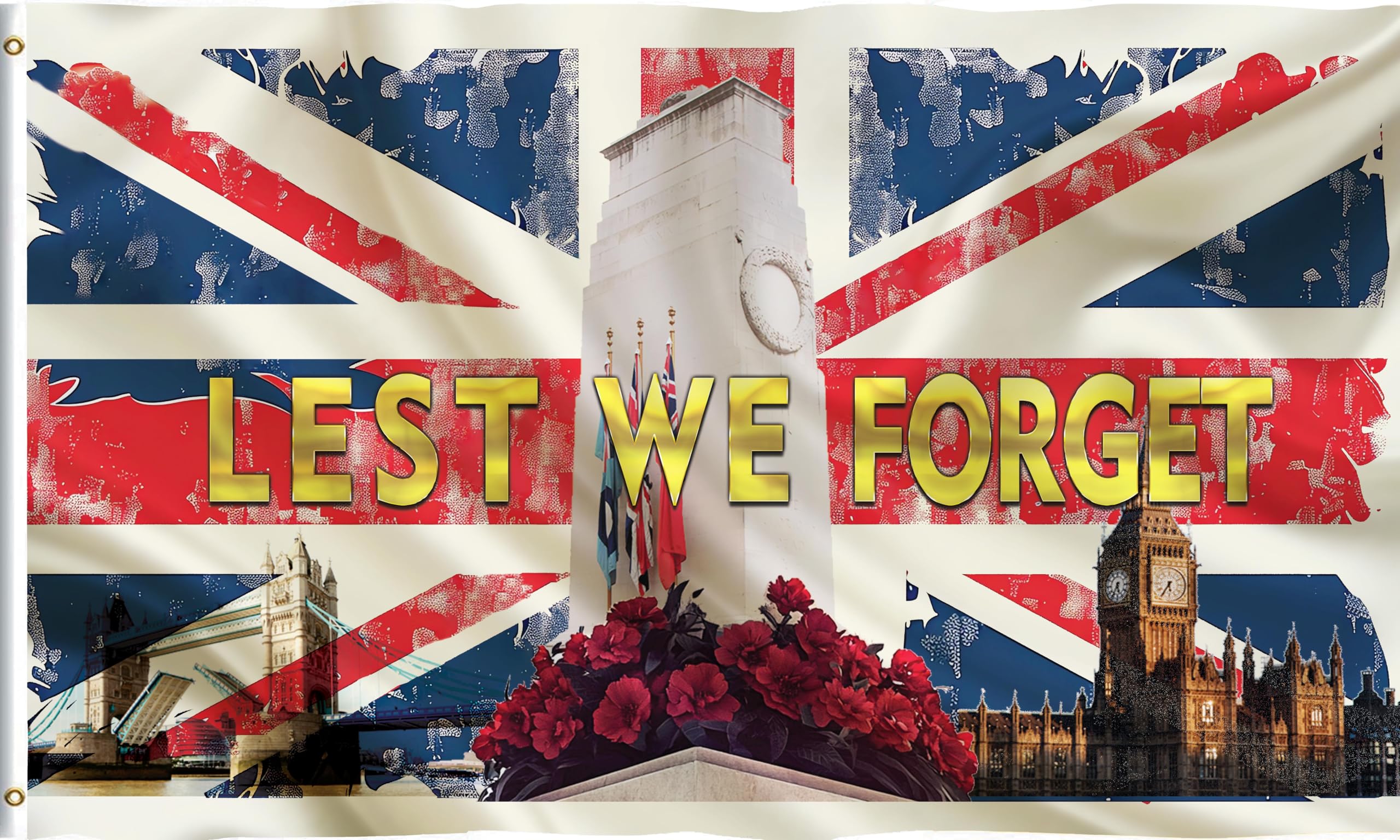 Red Poppy Lest We Forget Remembrance Day Flag Banner Decorations 5ft 3ft Veterans Memorabilia Gifts (Style K)
