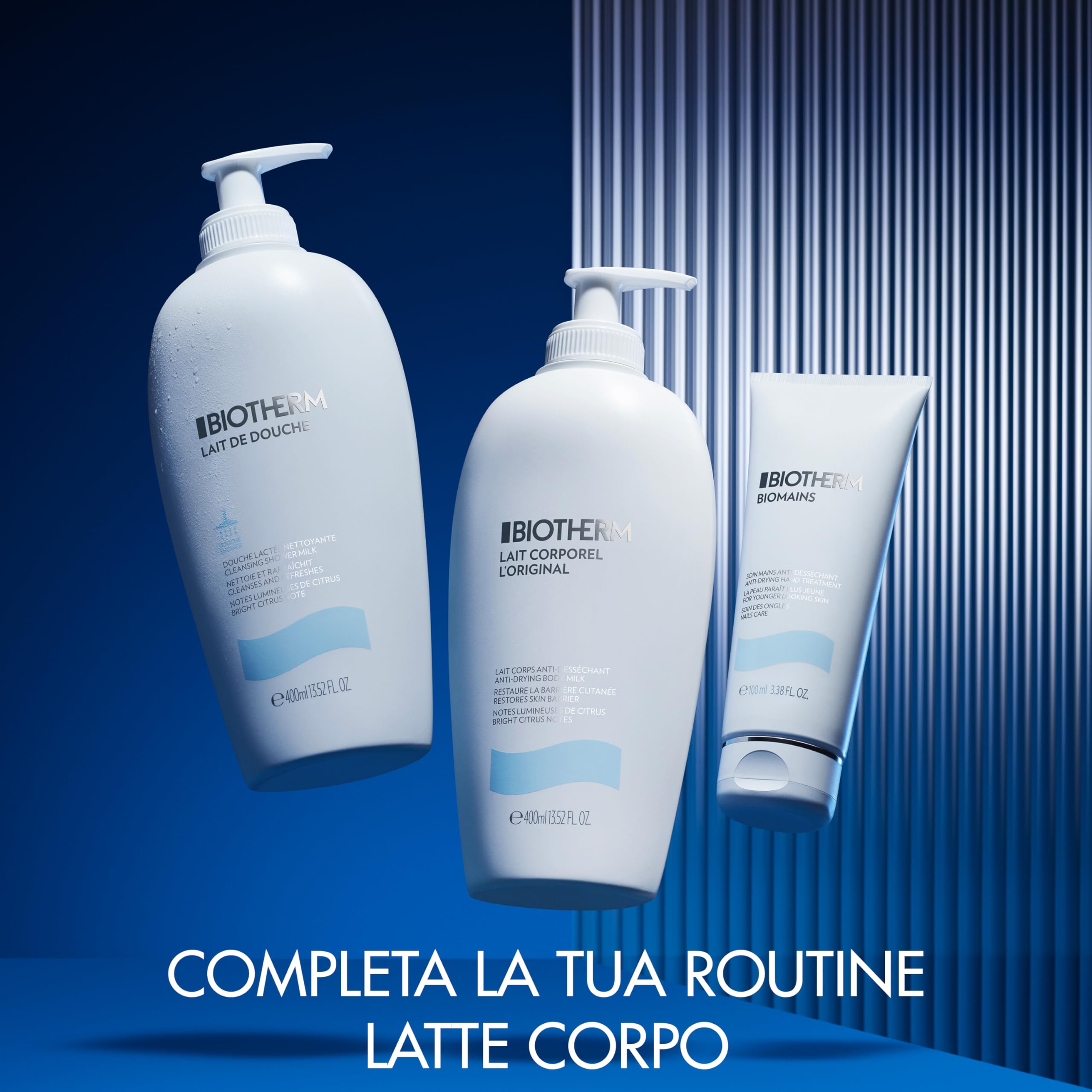 Biotherm Lait Corporel, Latte corpo idratante intensivo, Azione anti-secchezza per tutti i tipi di pelle, Arricchito con estratti di agrumi, Per una pelle liscia, morbida ed elastica.