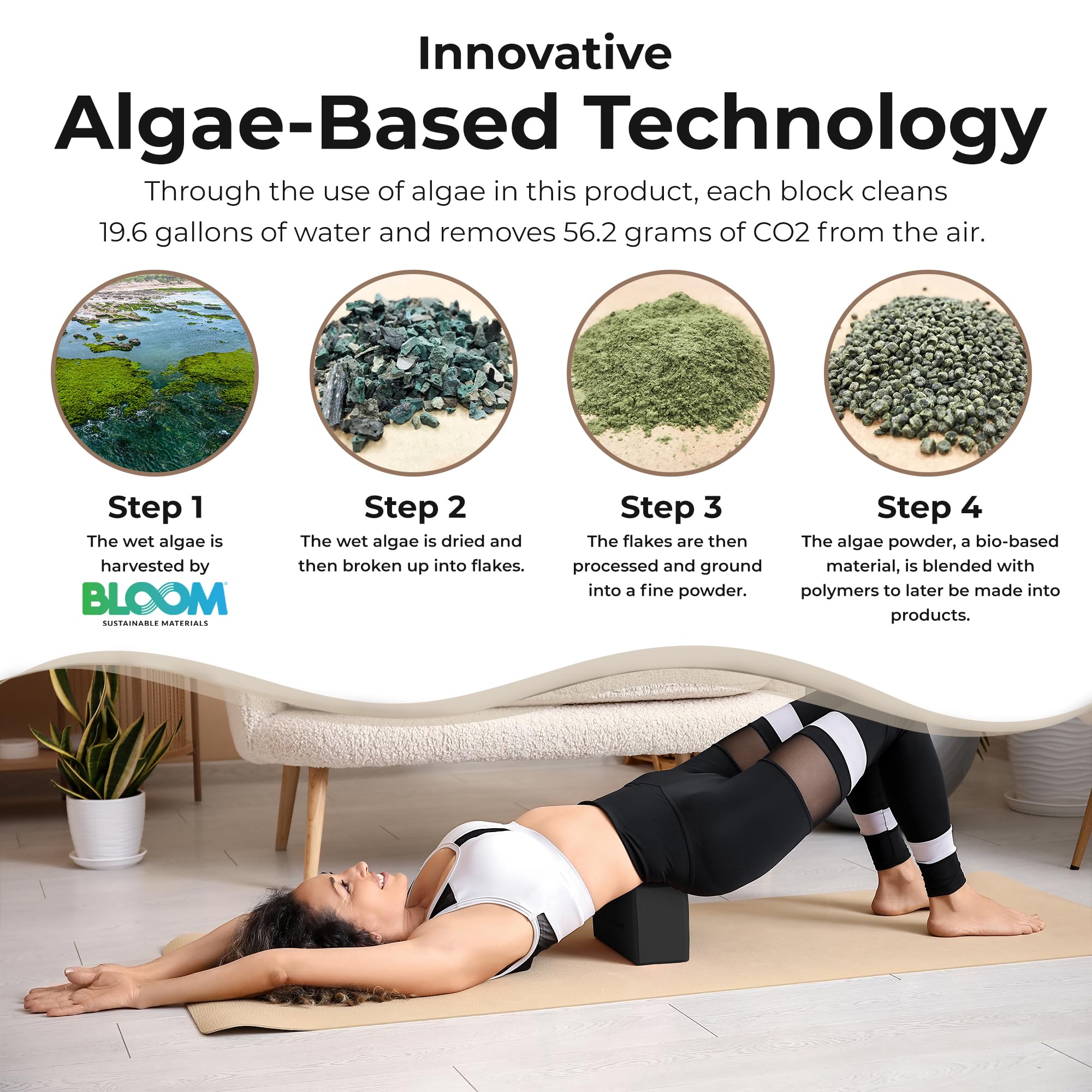Oceanfoam Trainingsblock – Übungsblock aus hochdichtem Schaumstoff, leicht, rutschfest für Stabilität und Unterstützung bei Pilates, Yoga, Stretching und mehr – EVA-Schaum auf Algenbasis