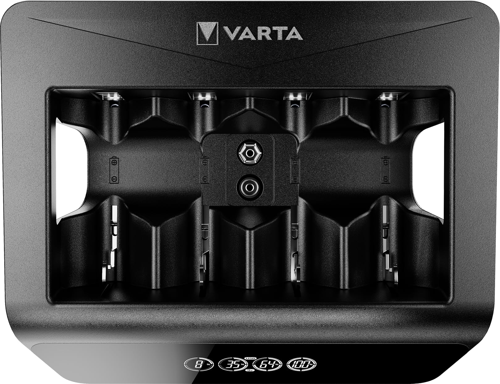 VARTA LCD Universal Charger+ Ladegerät für AA/AAA/9V NiMH und USB (unbestückt, Schwarz)