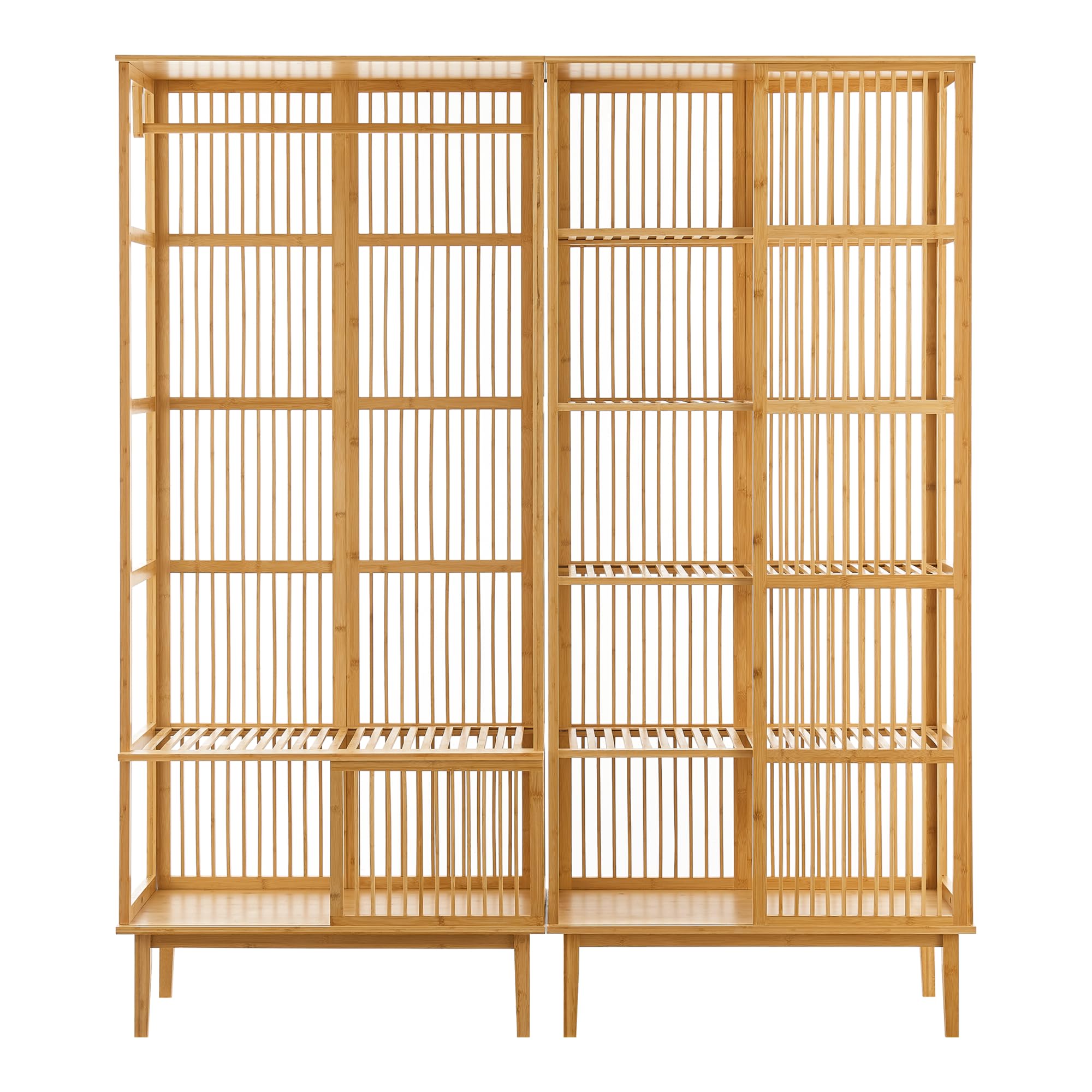 [en.casa] Juego de Guardarropa - 1x Perchero Burro + 1x Estantería de Pie para Dormitorio Recibidor Oficina Ventilación Óptima Alta Visibilidad Elegante Bambú 185 x 160 x 45 cm - Color Natural