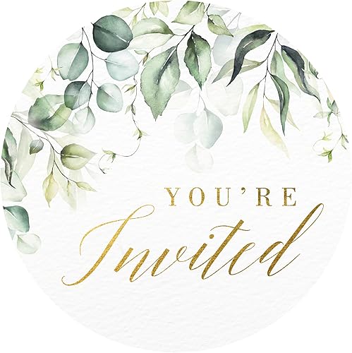 Mobiusea Creation Greenery - Calcomanías de invitación de boda  1.4 pulgadas  Lámina dorada  108 calcomanías impermeables para sobres para despedida