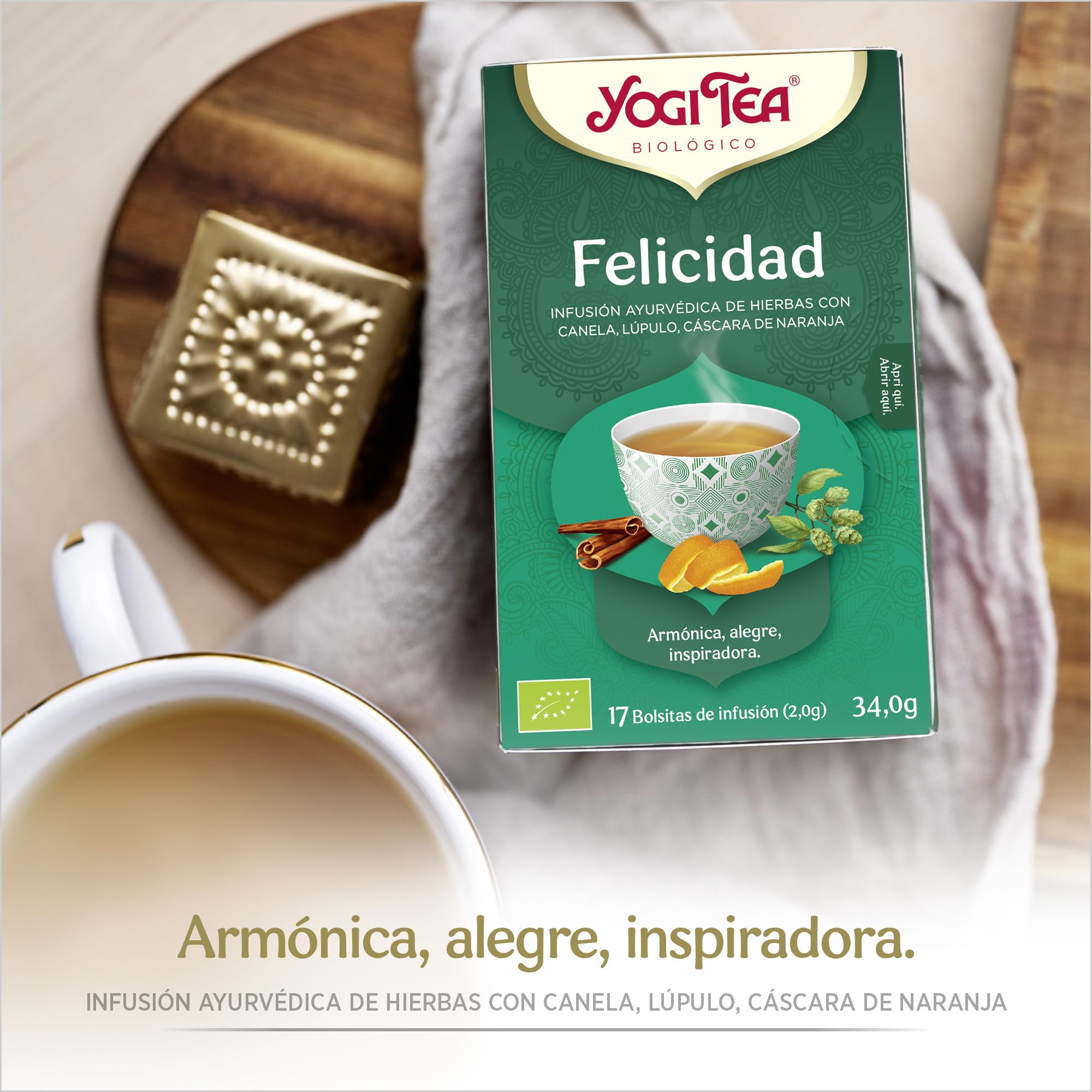 Yogi Tea - Felicidad - Infusión Ayurvédica - Mezcla de Canela, Lúpulo y Cáscara de Naranja - Pack de 3x17 bolsitas (51 en total)