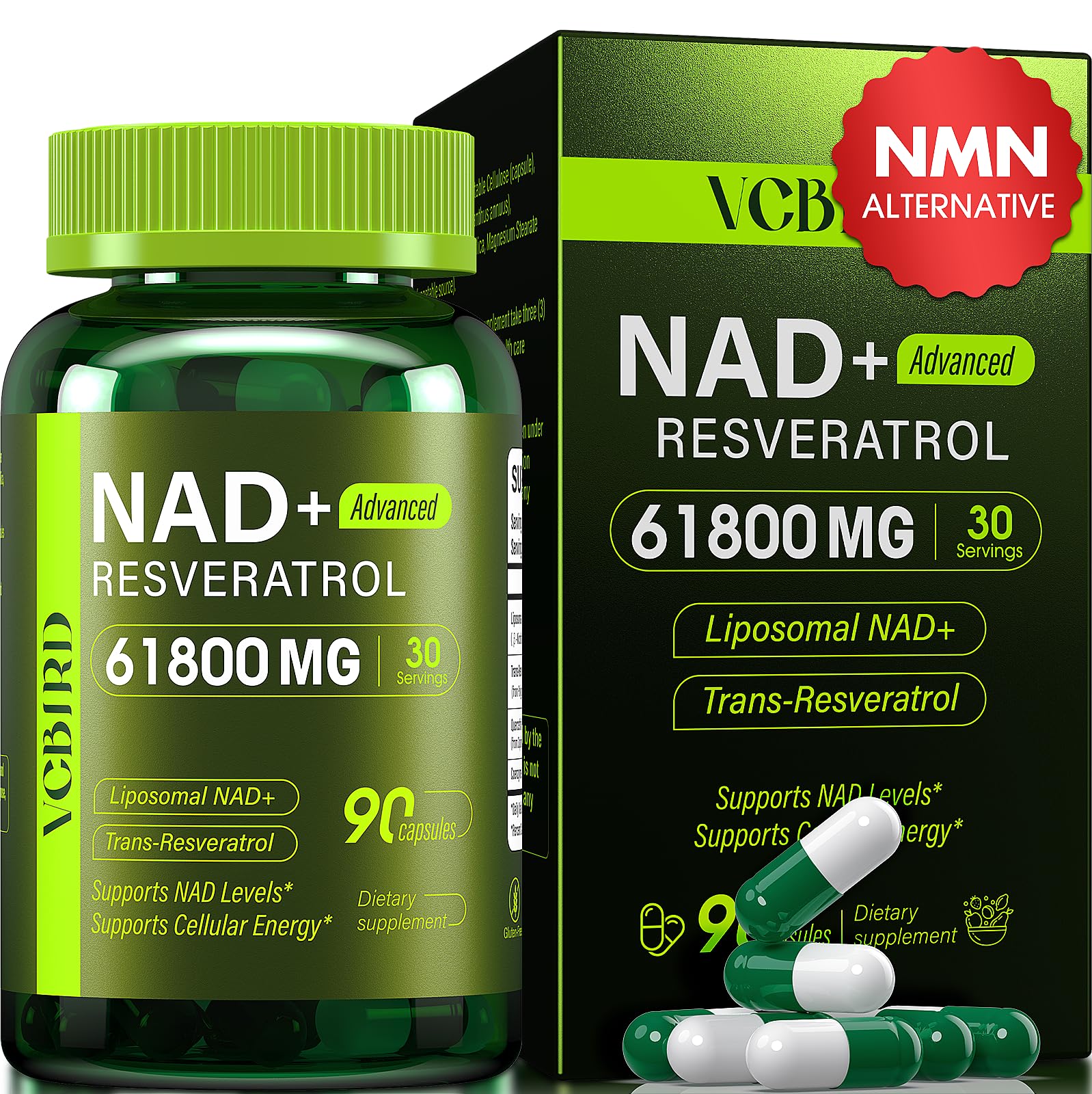 Nad Resveratrol Supplement 61800mg Per Bottle Liposomal Nad Resveratrol for Women Men High Purity 1200mg Nad Supplement for