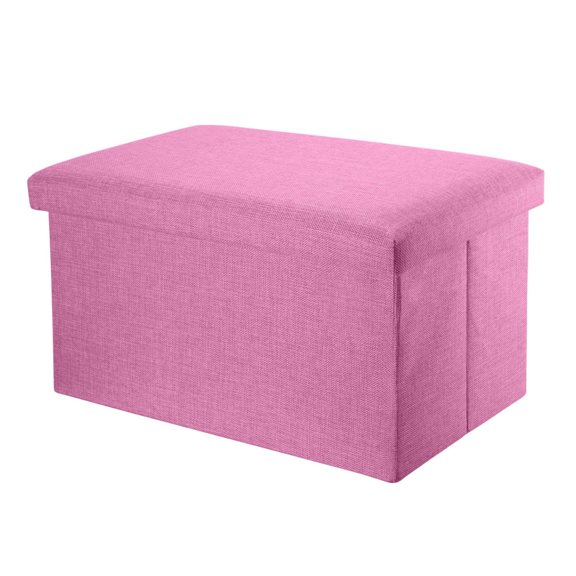 INTIRILIFE Puff Baúl Plegable 78x38x38 cm in Rosa Cereza - Taburete Almacenaje Tapizado de Textil Tela Óptica Lino per Almacenamiento y Reposapiés - Asiento Silla Tejido Banqueto