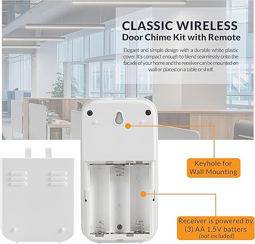 Miniatura 4 de Newhouse Hardware WCMB - Kit de timbre inalámbrico con batería blanca  Timbre de puerta funciona con pilas, timbre de timbre para aula, hogar y