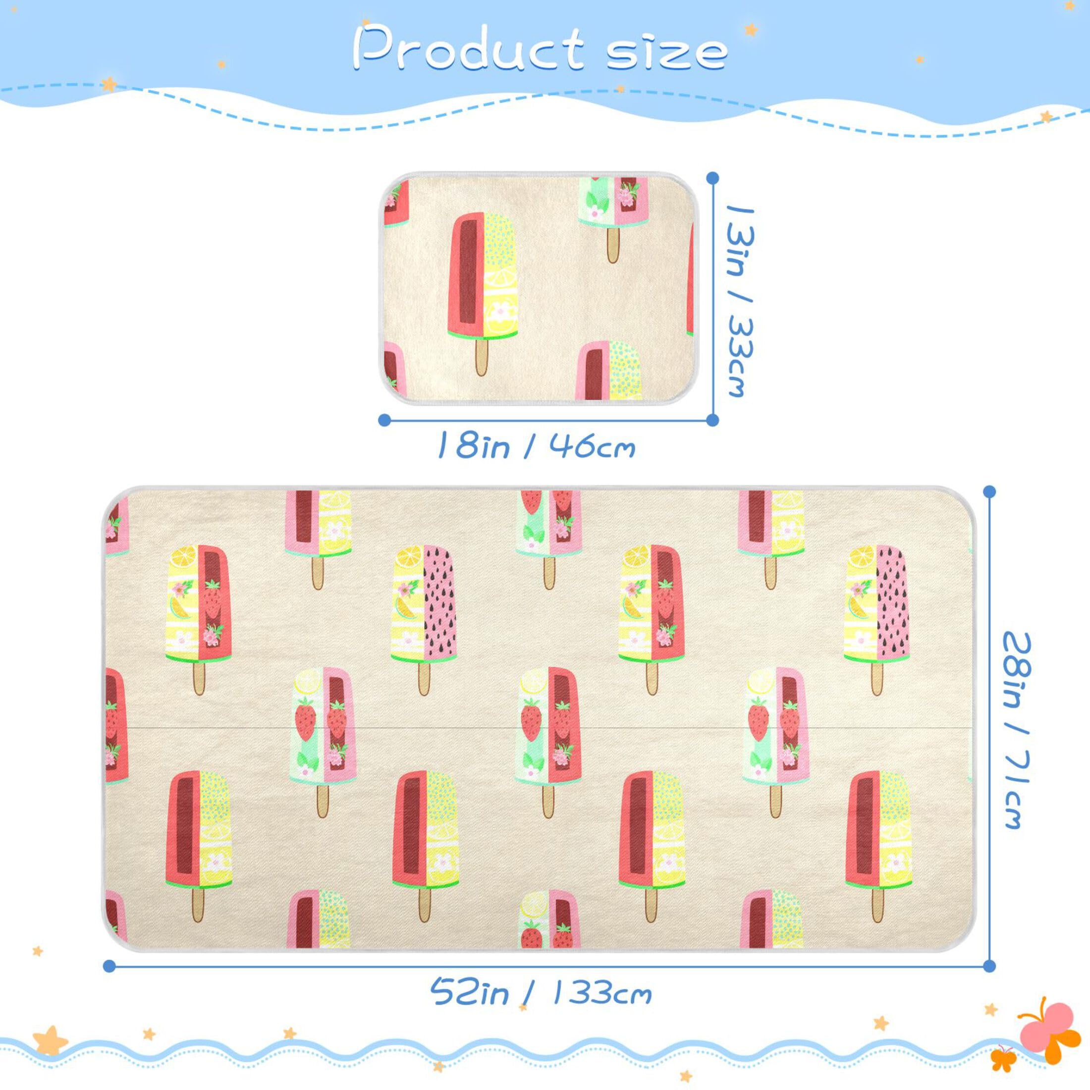 Takiito Colorful Popsicles Baby Cooling Mattress Pad, Soft & Breathable Cooling Mat Keep Baby Cool in Summer 28x52 in, Nursery Essential