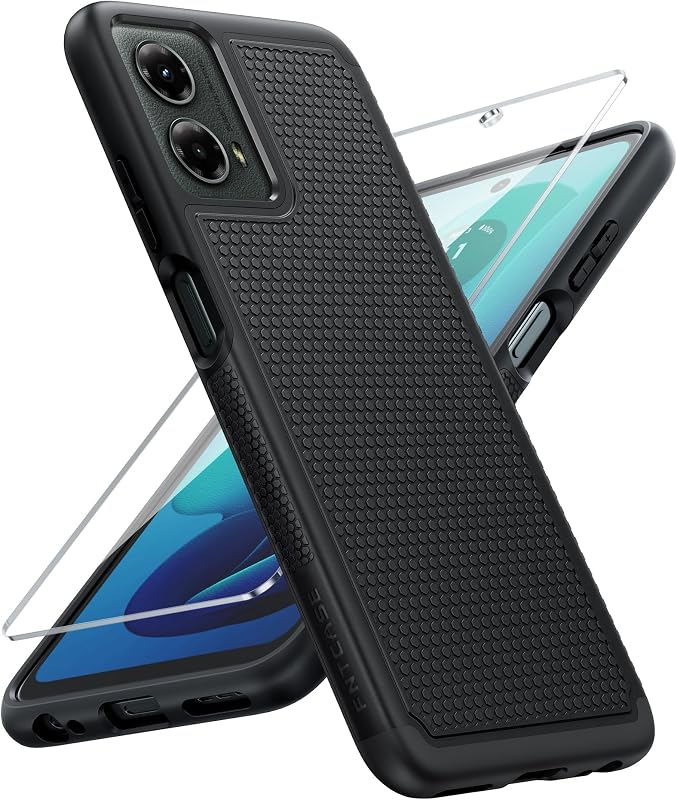 FNTCASE para Moto G-5G 2024 Funda: Doble Capa Antideslizante Resistente a Golpes | Con protector de pantalla, protección contra caídas de grado militar, antiarañazos, cubierta protectora para teléfono con textura mate, uso diario, negro