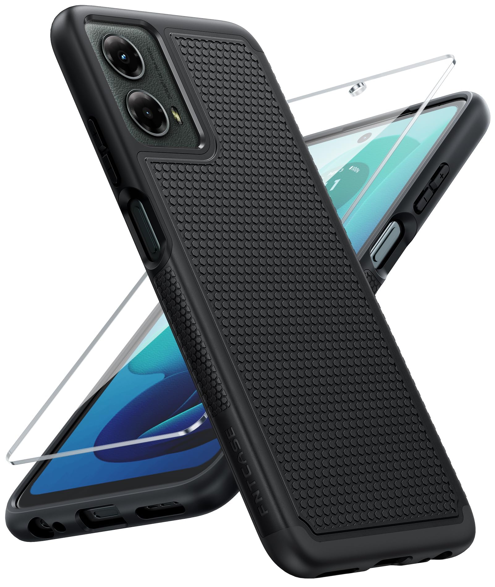 FNTCASE for Motorola Moto G-5G-2024 Case: Dual Layer Heavy Duty Cell Phone Protective Cover Shockproof Rugged with Non-Slip Textured - Military Drop Protection Bumper Tough Case (Black)Global Recycled StandardRecycled Claim Standard BlendedGlobal Recycled StandardGlobal Recycled Standard