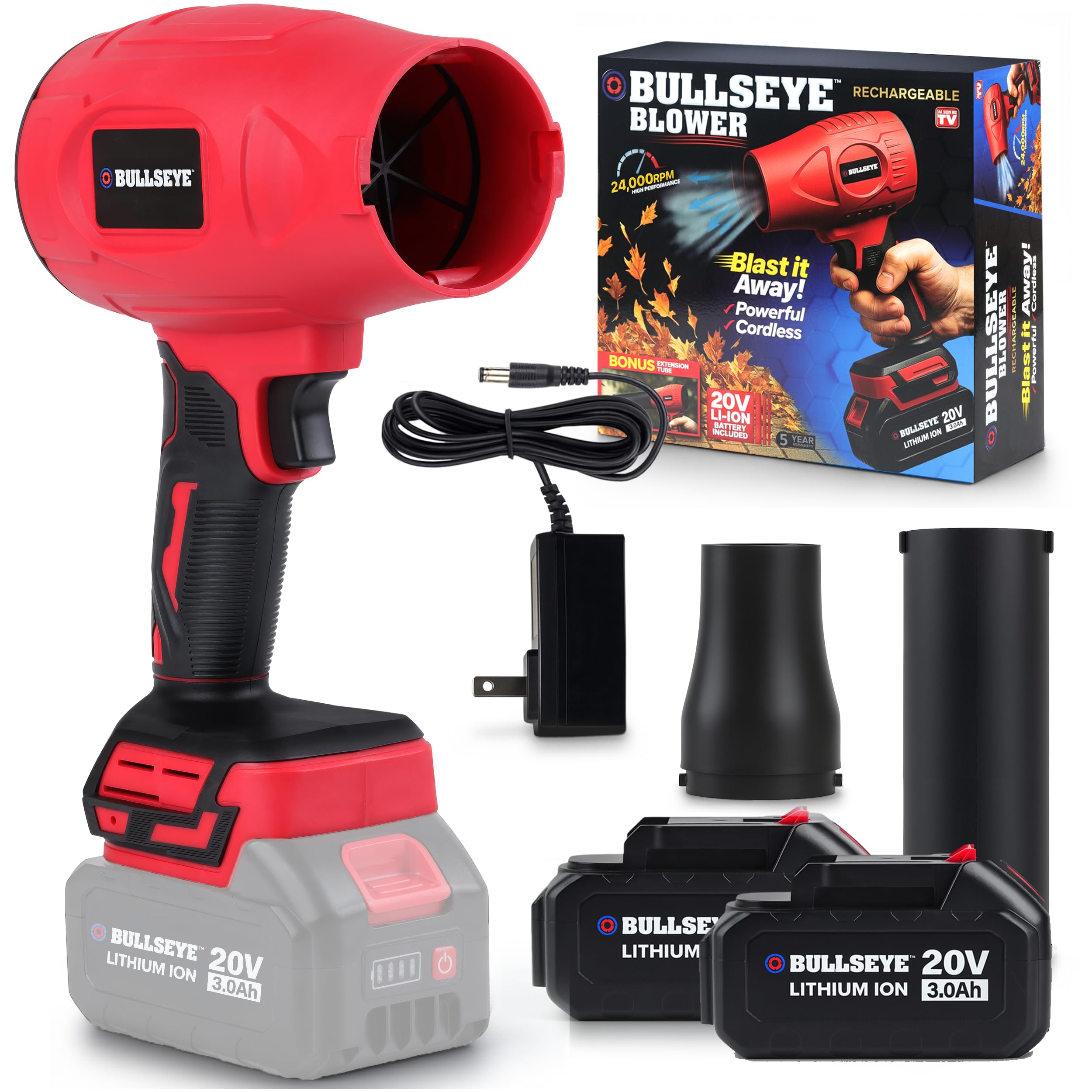 Bullseye Blower – Cordless Leaf Blower, Mini Handheld Turbo Jet with 2 Batteries, 20V 350W Electric Air Power for Patio, Garage Cleaning and Car Drying – As Seen on TV - 2