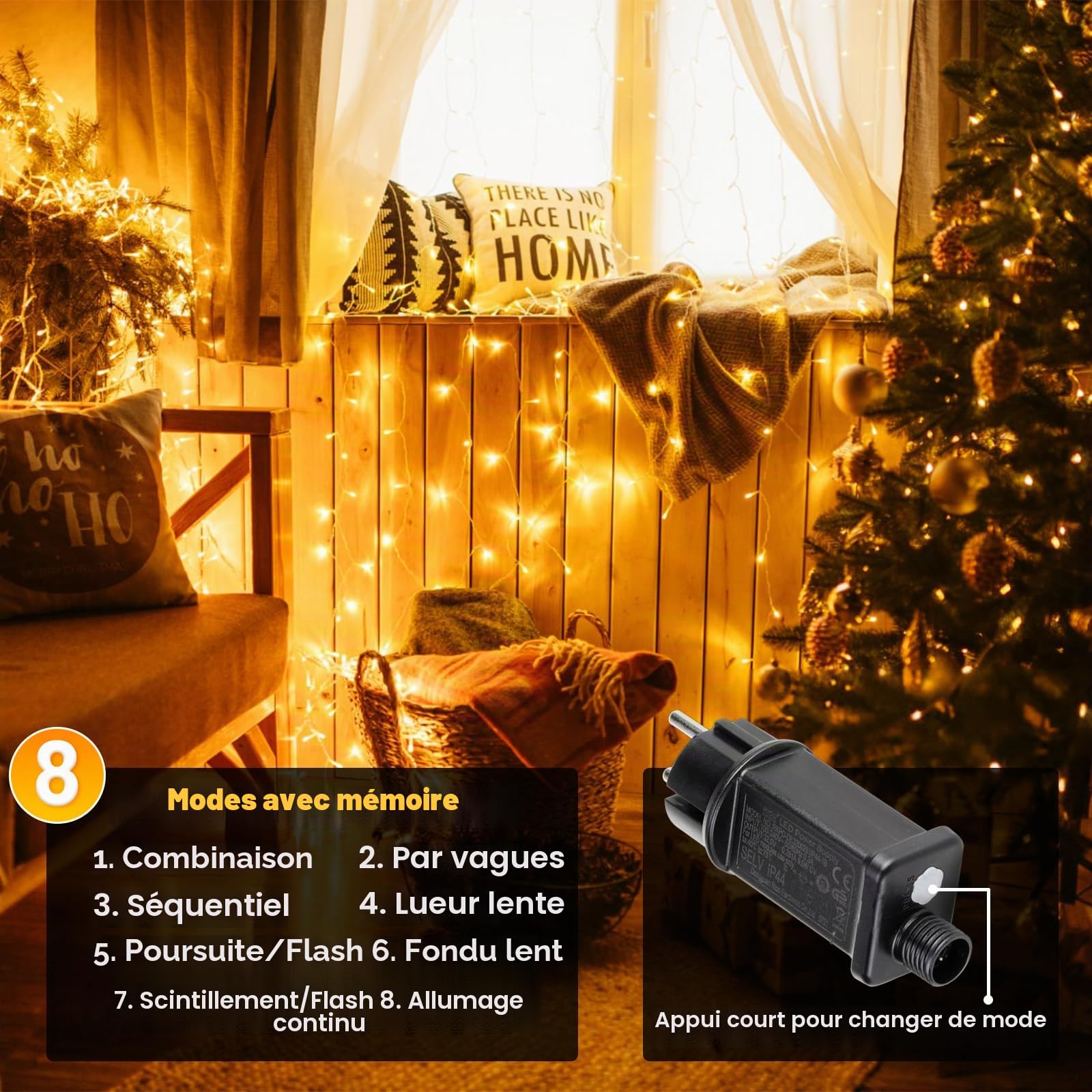 Elegear 100M 1000LEDs Guirlande Lumineuse Extérieure Blanc Chaud, Guirlande LED Protection IP44 avec 8 Modes, Guirlande Noël Decoration Noël Exterieure et Intérieure pour Sapin Soirée Mariage