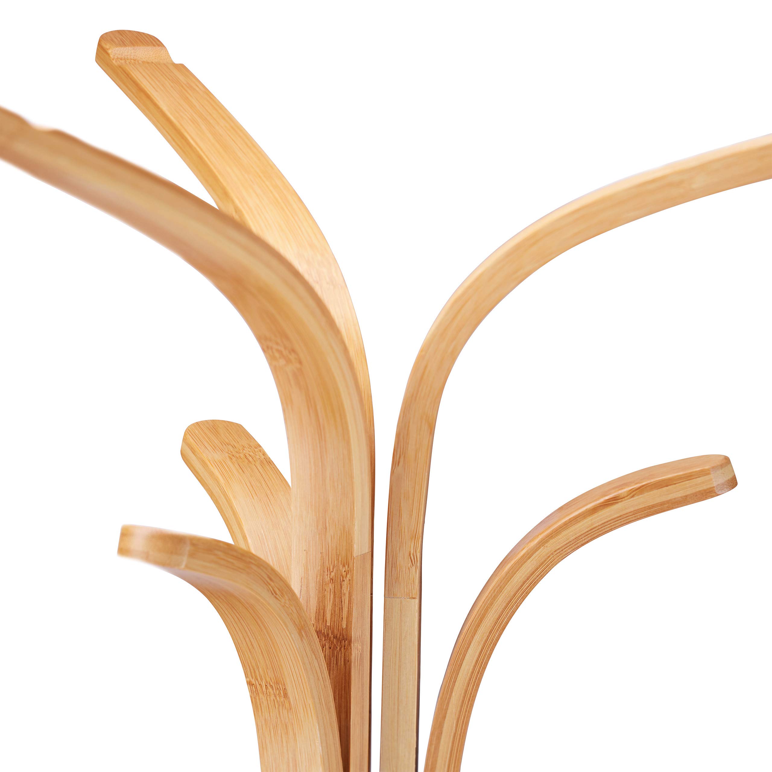 Relaxdays Appendiabiti, Moderno Attaccapanni in Bambù 2 Ripiani, 6 Ganci, Design ad Albero, 178x50x50 cm, Legno Naturale