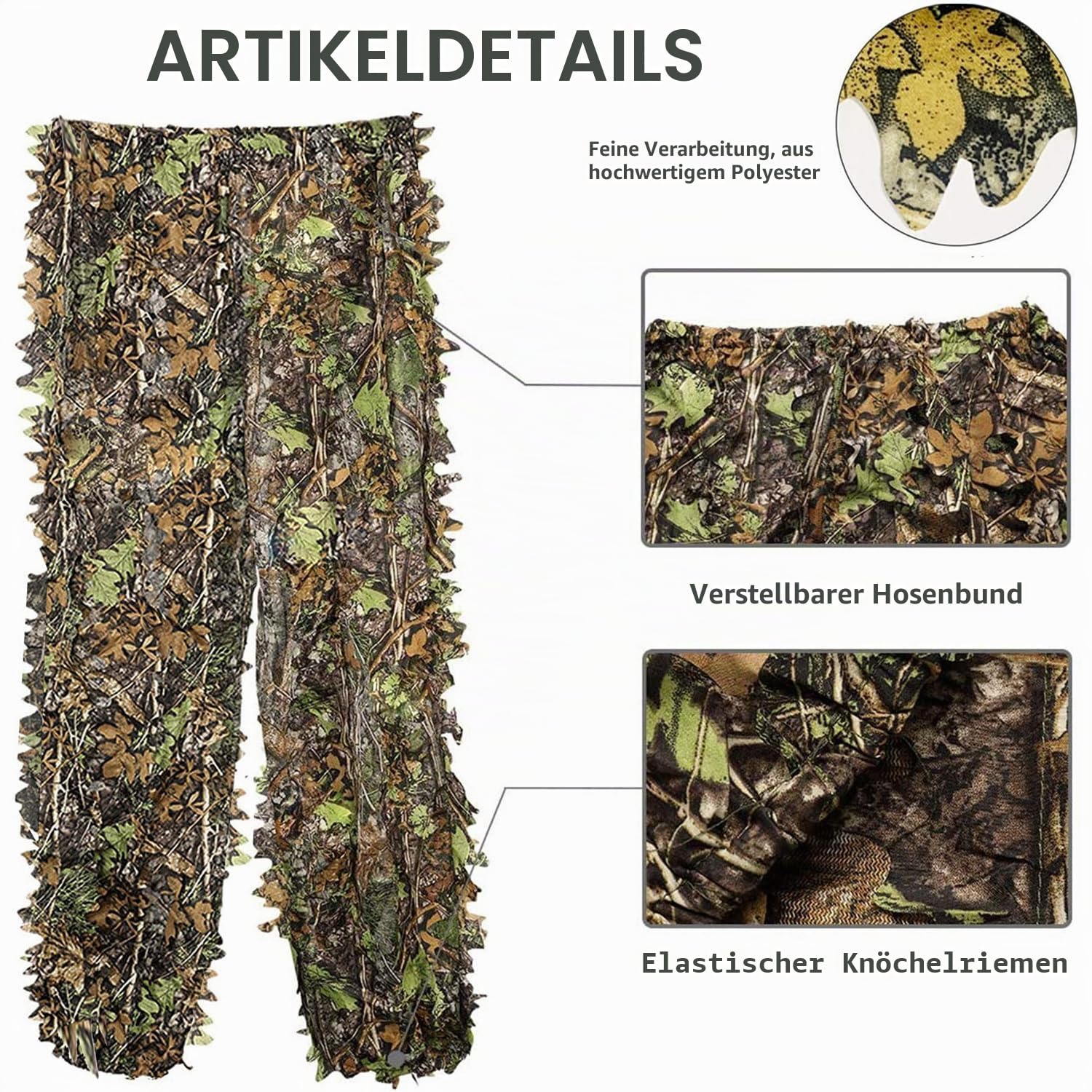 Favuit 3D Ghillie Tarnanzug, Dschungel Kostüm Ghillie Suit Camouflage Anzug Woodland Tarnkleidung für Buschjagd Tierfotografie Jagd Verdeckt Festschmuck