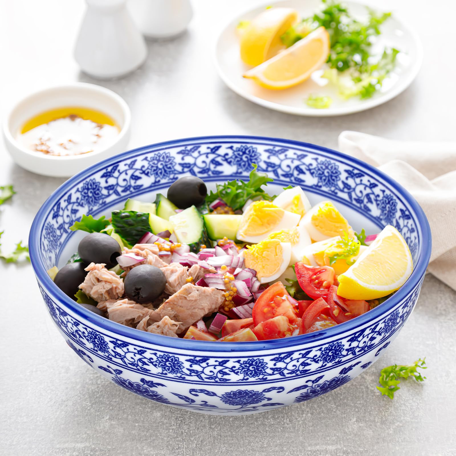 Ciieeo Tazón de Cerámica Azul para Cocina Casera, Adecuado para Sopas y Ensaladas, Diseño Tradicional Chino, Resistente y Versátil para Uso en Restaurantes