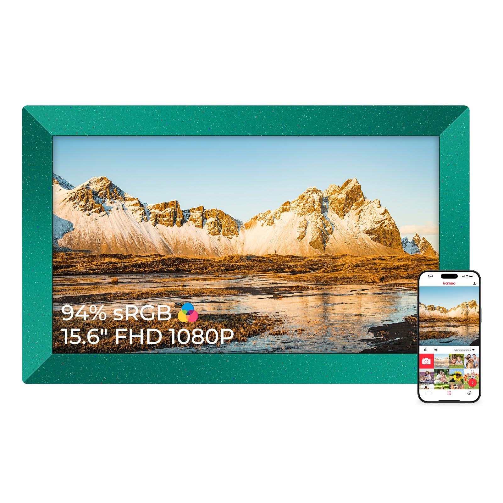94% sRGB Frameo Marco de Fotos Digital Verde 15.6" WiFi 1920 * 1080 FHD IPS