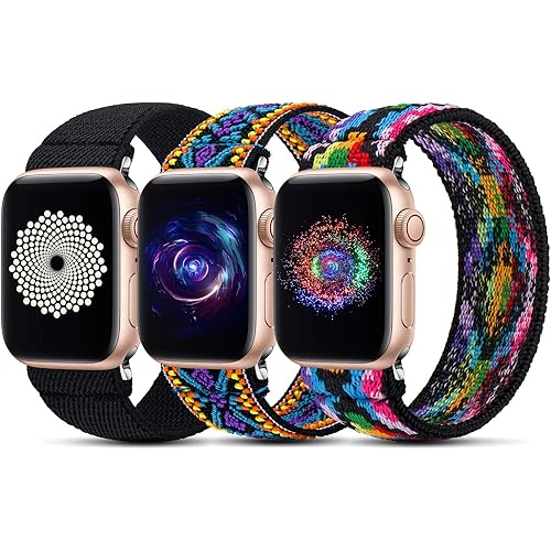 GeekSpark Elastic Band Compatible for apple watch bands 38mm 40mm 42mm 44mm Stretchy Loop Strap Replacement Wristband for iwatch Series 6/SE/5/4/3/2/1(3 PACK)