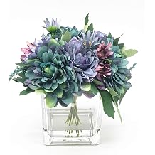 Silk Daisy and Mixed Flower Arrangements in Clear Glass Vase with Acrylic Water for Home Wedding Decoration Blue