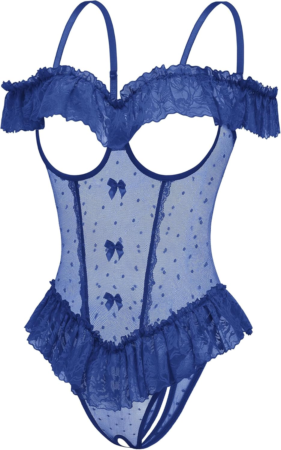 Avidlove Lingerie for Women V Neck One Piece Bodysuit Lace Ruffle Babydoll Off Shoulder Rave Outfits - Image 3
