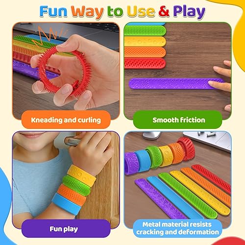 Miniatura 6 de Fidget Toys Slap Bracelets 6 PCS Silicone Textured Sensory Toys for Kids, Autism Calming Sensory Toy, Stress Fidgets for Autism, ADHD, Stress