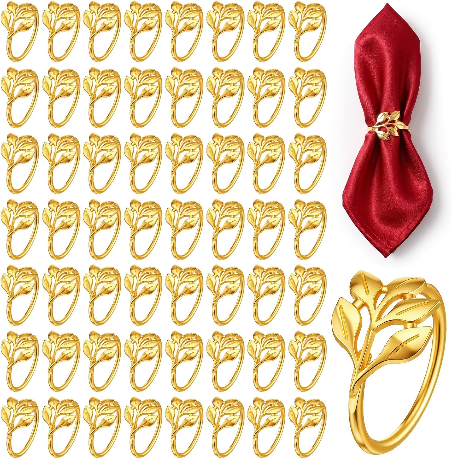 80 Pcs Gold Leaf Napkin Rings Metal Napkin Ring Holder Buckles