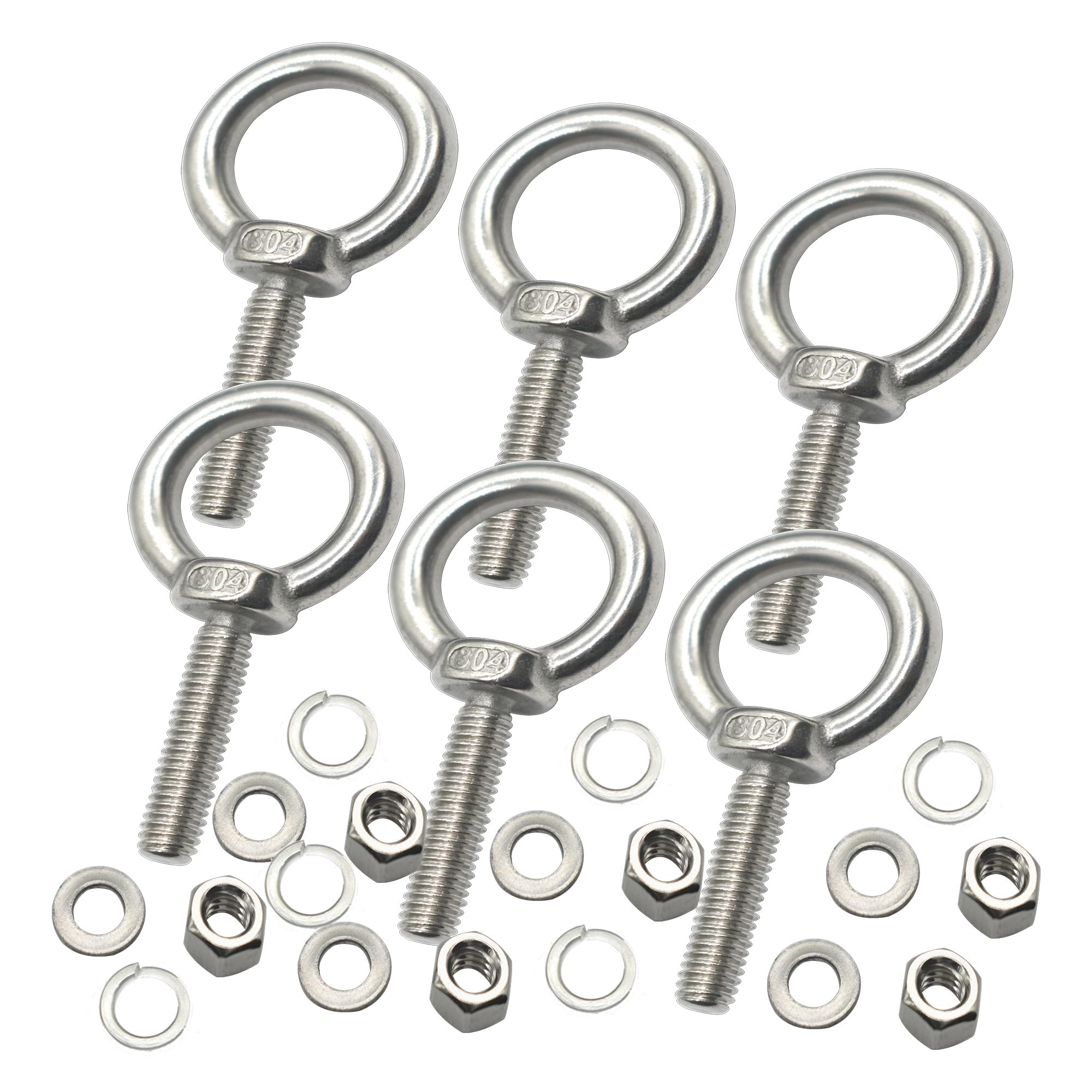 Floyutin 6 Packs M6 Stainless Eyebolt 1.2"(30mm) Long Male Screw Thread Ring Shoulder Eye Bolts
