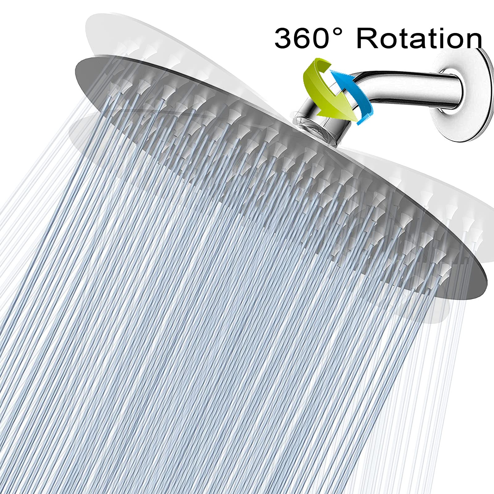 Grande soffione doccia a pioggia da 10", rotondo ad alta pressione, in acciaio inox 304, look moderno e di lusso, universale da parete e soffitto