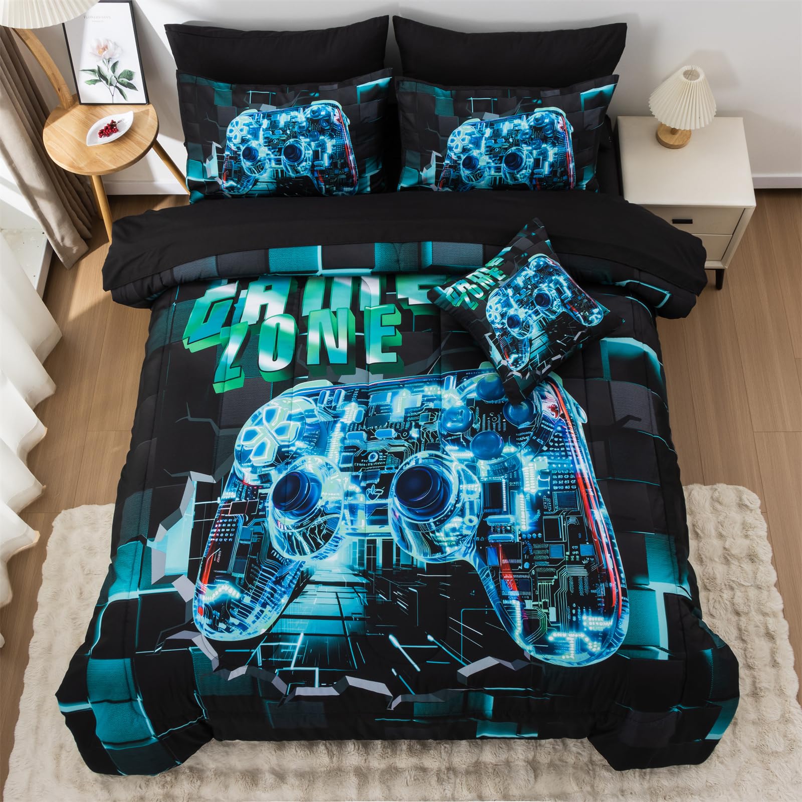 Aimuan Gamer Gaming Bedding Sets 3D Gamepad Comforter Sets for Boys Games Console Action Buttons Novelty Colorful Game Controller Modern Room Decor