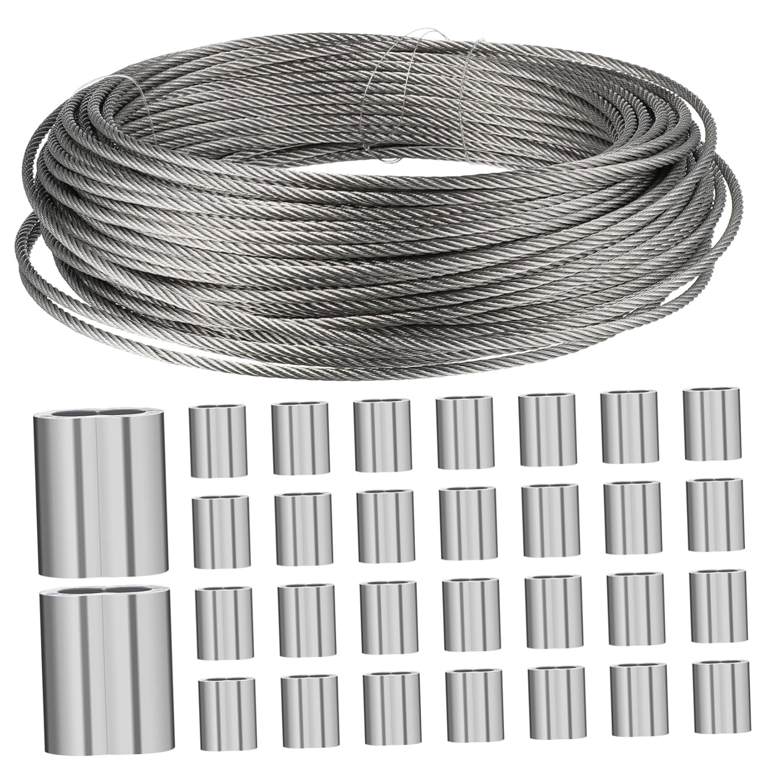 PRETYZOOM 1Roll Stainless Steel Wire Rope Craft Steel Wire for Hanging Fencing and Various Applications High Strength and Flexible Design Ferrules Included