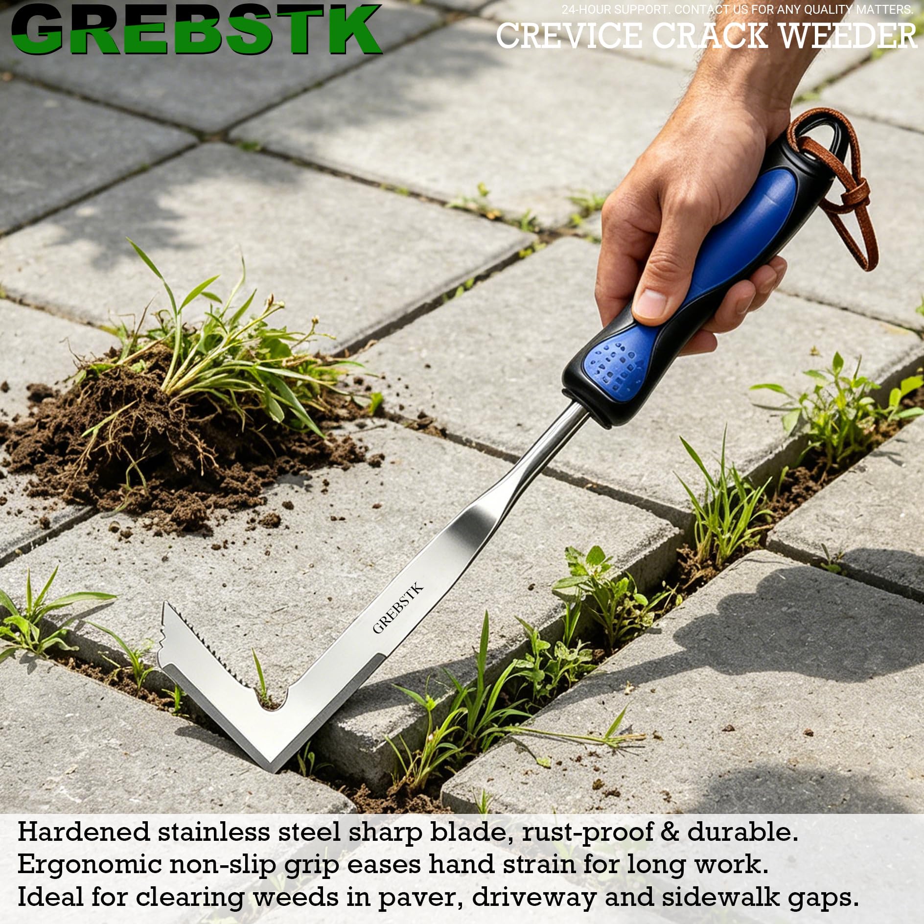 GREBSTK Herramienta de deshierbe manual de acero inoxidable para grietas, herramienta de jardinería