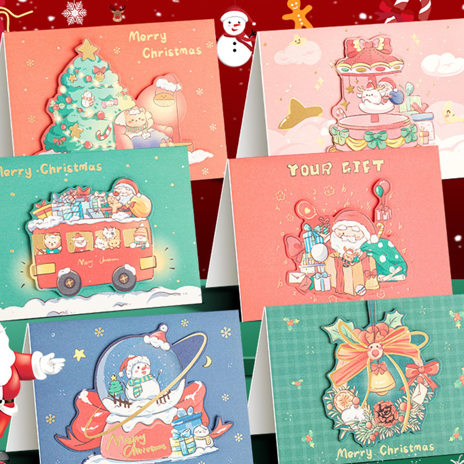 Lot de 30 cartes de Noël 3D 9,1 x 12,7 cm - Carte de vœux pour les vacances d'hiver - Carte de vœux de Nouvel An pour ami