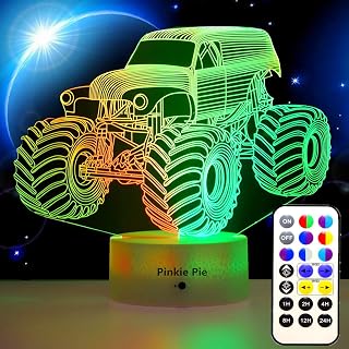 Kids 3D LED Lamp Monster Truck for Boys Night Light for Kids, Soft Light Lamps for Bedrooms with Remote Dimmable 14 Colors Room Decor for 3 4 5 9 10+ Year Old Kids Birthday Easter Xmas Gift