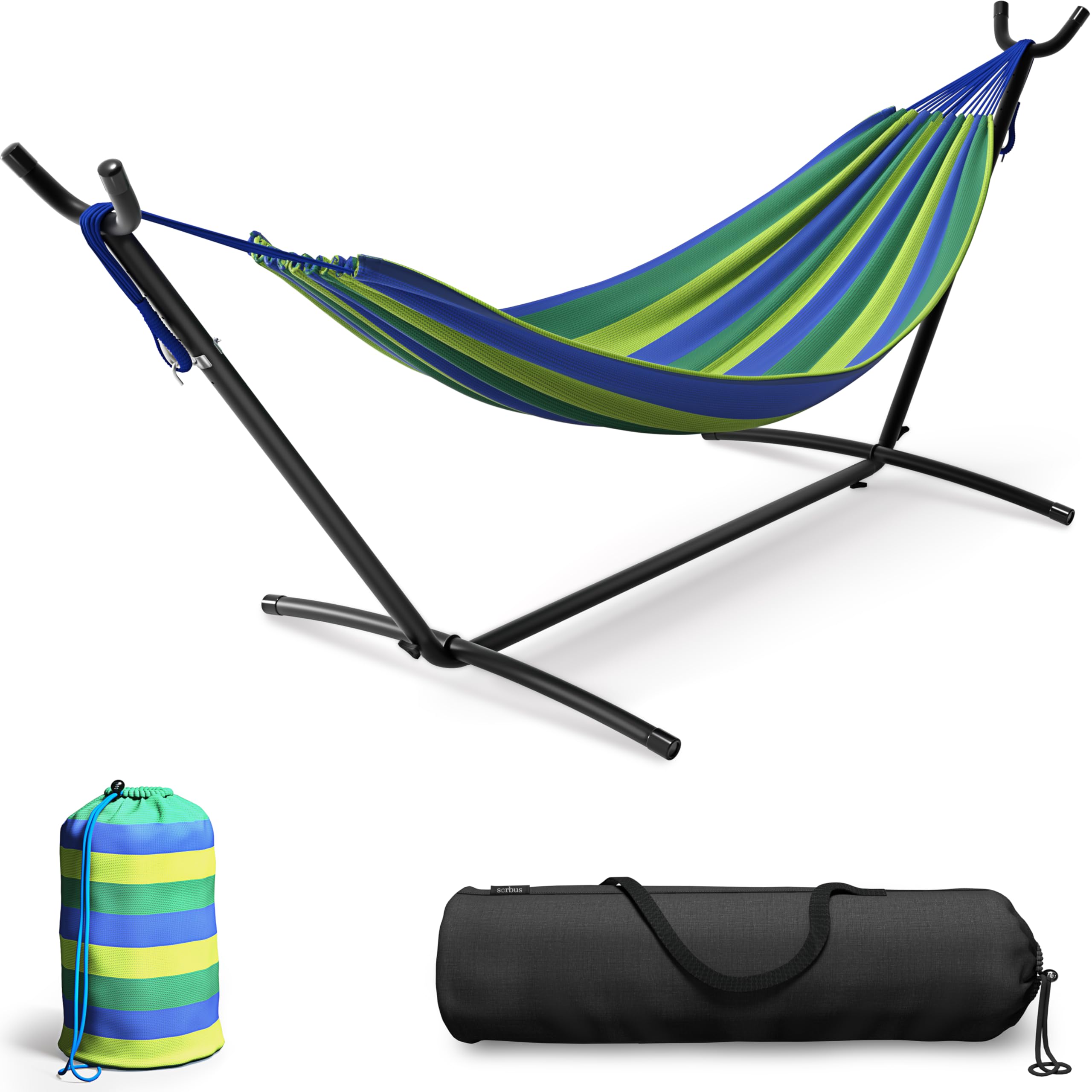 Sorbus 2-Person Hammock with Stand – 60" Cotton Blend Bed, Heavy Duty 450lbs Capacity, Portable with Carrying Case – for Garden, Patio, Outdoor, Camping, Gifts – Washable