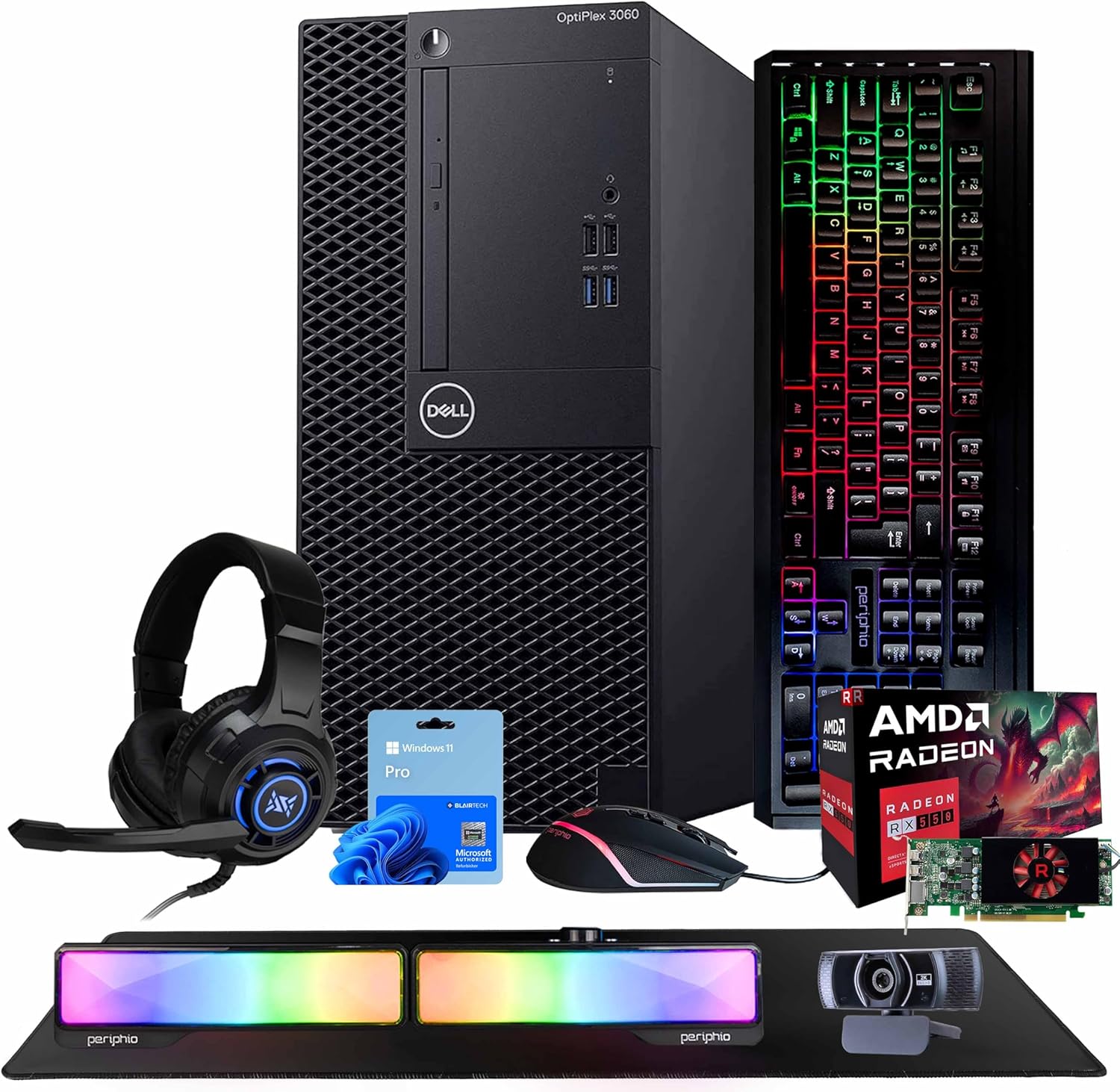 Dell OptiPlex 3060 Tower PC | Intel Core i5-8500 | 32GB RAM | 250GB NVME M.2 + 1TB SSD | Nvidia RX 550 4GB | Windows 11 Pro | AX200 WiFi 6 + Bluetooth | Periphio (Bundle) (Renewed)