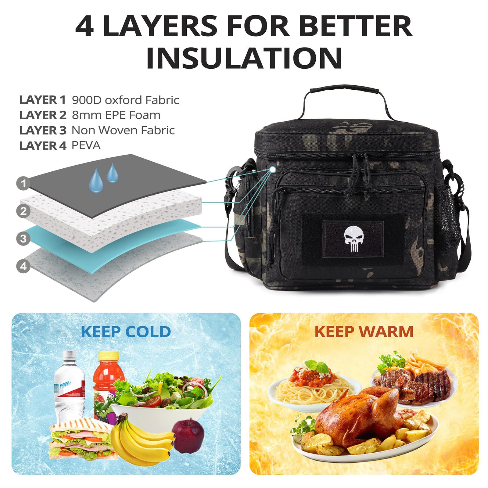Borsa Termica Tattica MOLLE Impermeabile Isolata per Uomo Lavoro Pic-Nic